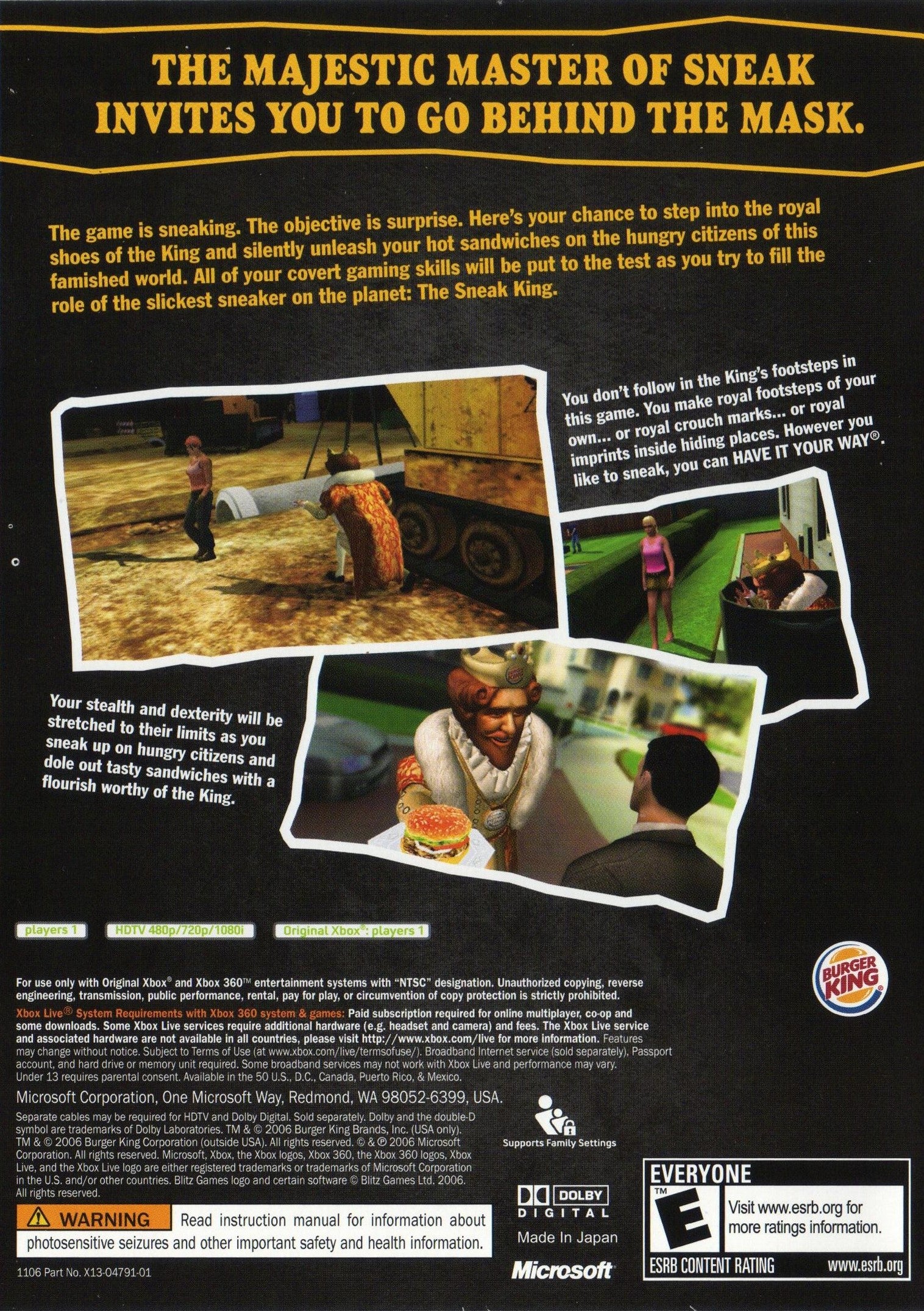 Used Sneak King Xbox 360 Video Game - Classic Burger King Adventure Game for Xbox 360 - Perfect for Retro Gaming Collectors and Nostalgic Players