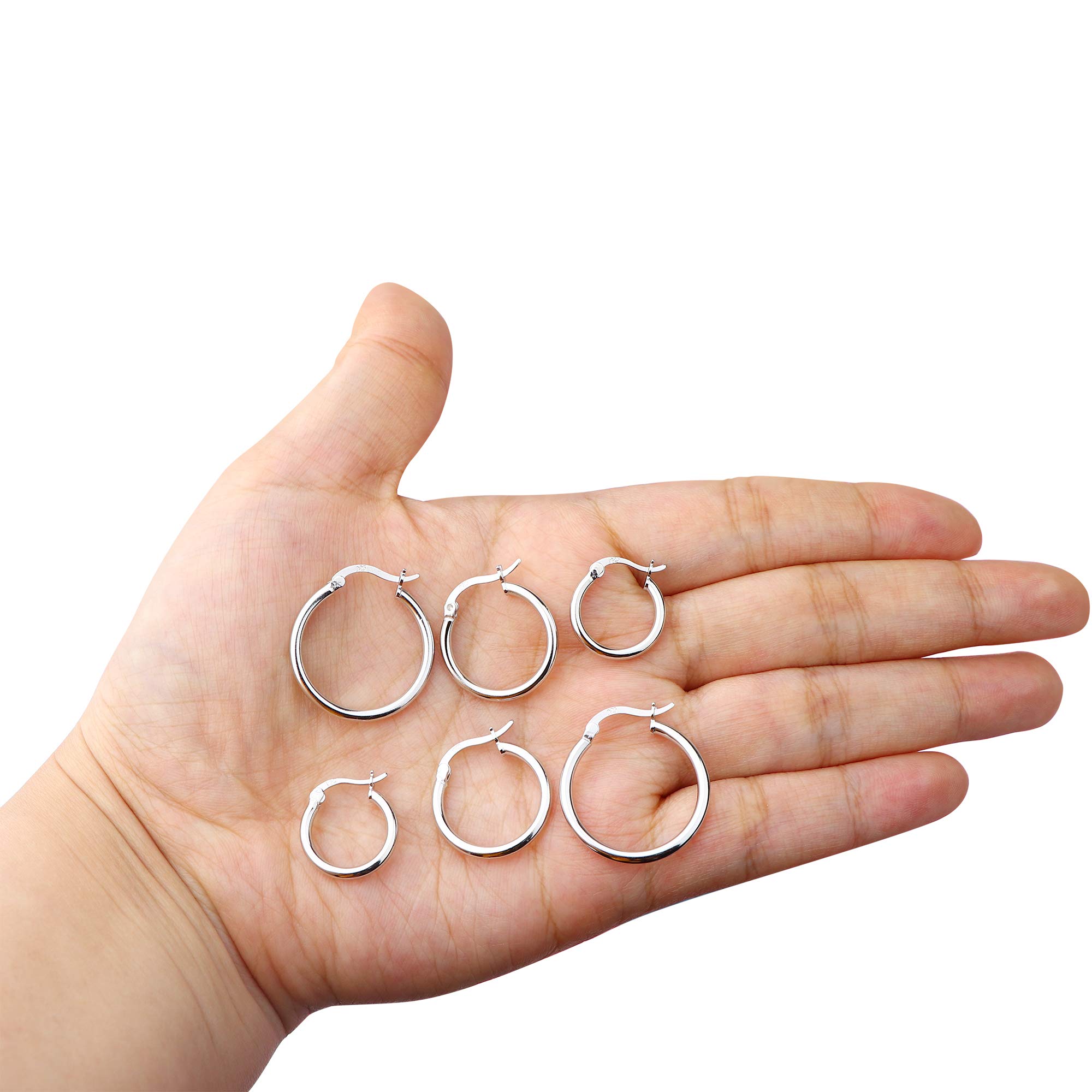 3 Pairs Sterling Silver Round Hoop Earrings for Women - Lightweight Click-Top Hypoallergenic Hoops 10-20mm | Perfect for Everyday Wear, Office & Special Occasions
