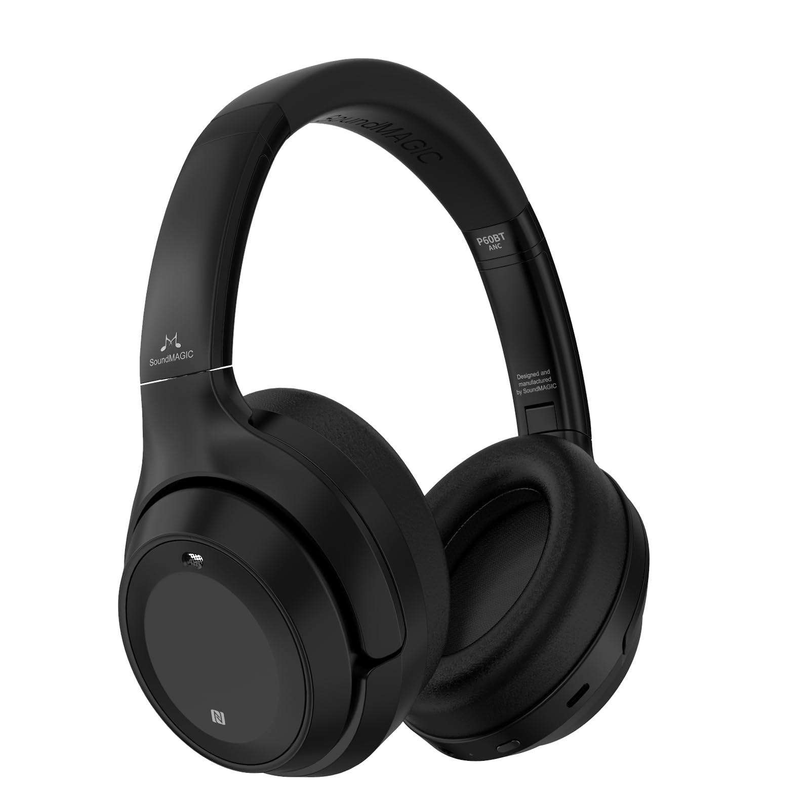 SoundMAGIC P60BT Wireless Bluetooth Headphones with Active Noise Cancelling - HiFi Stereo Over-Ear Headset, HD MIC, Touch Controls, 50H Playtime (Black) - Perfect for Travel, Commuting & Home Entertainment