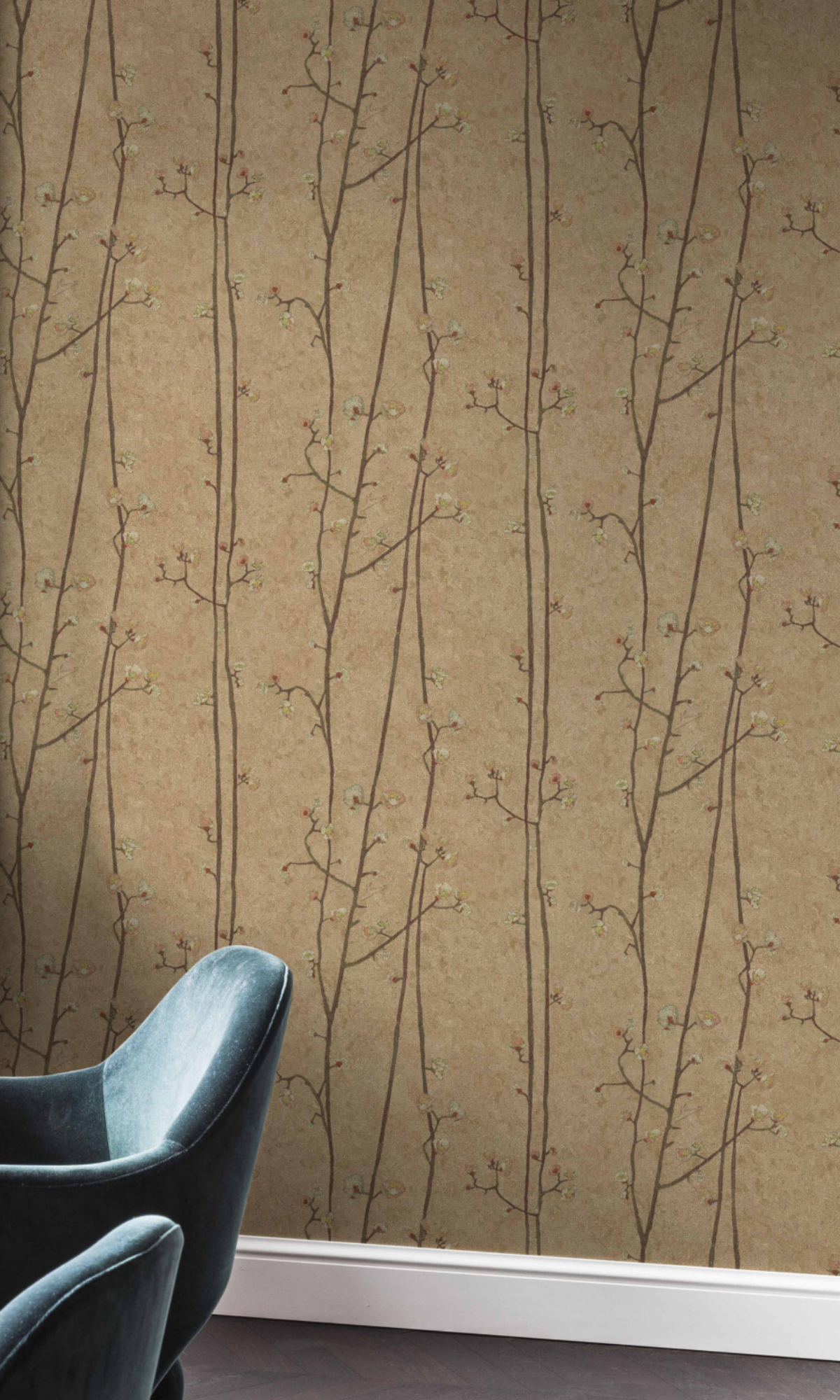 Brown Plum Branches Wallpaper R6017 - Elegant Floral Peel and Stick Wallpaper for Home Decor, Living Room, Bedroom & Office | Self-Adhesive Removable Wallpaper