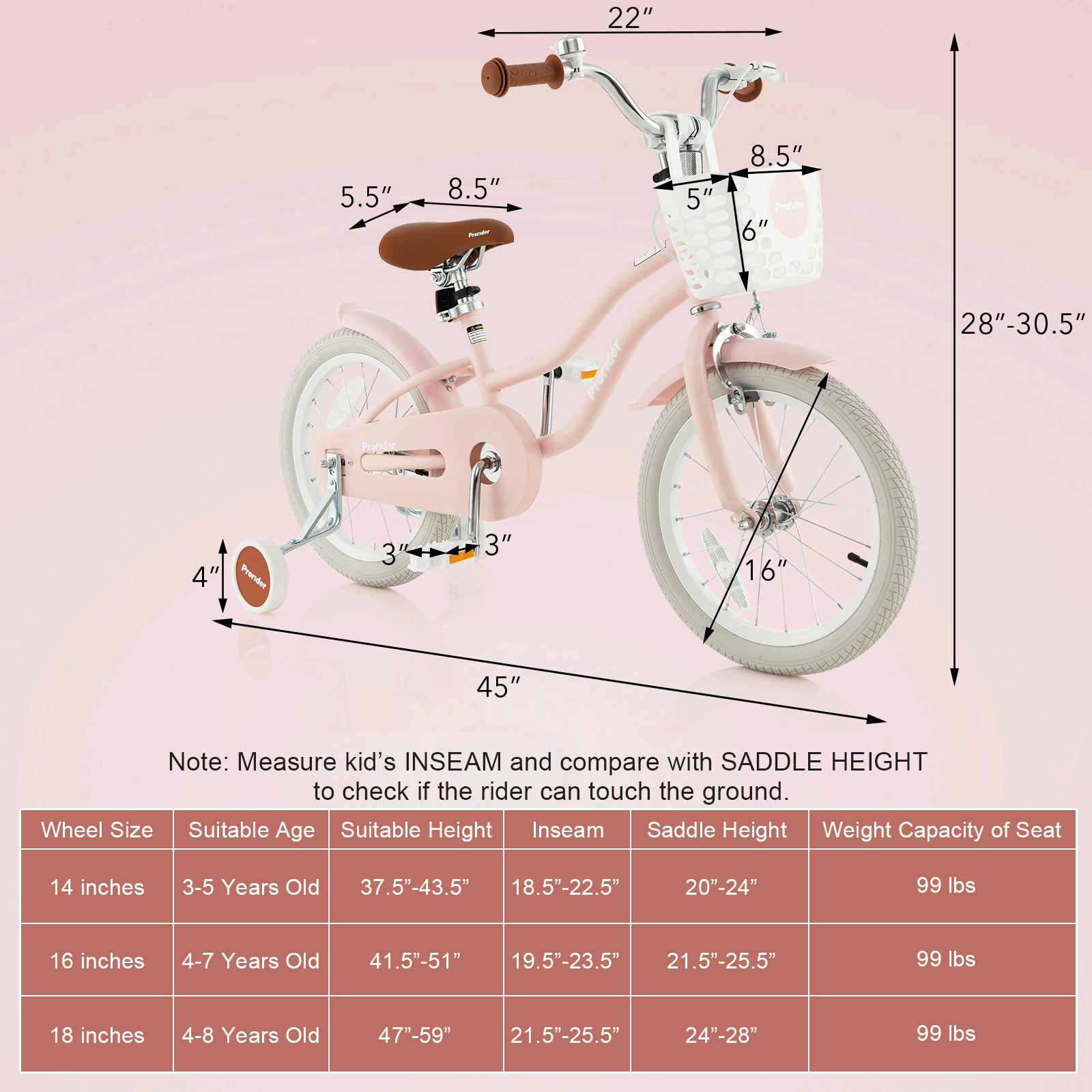 16 Inch Kids Bike with Front Handbrake & Training Wheels - Pink Girls Bicycle for Ages 3-7 | Perfect for Neighborhood Rides, Park Adventures & Learning to Cycle