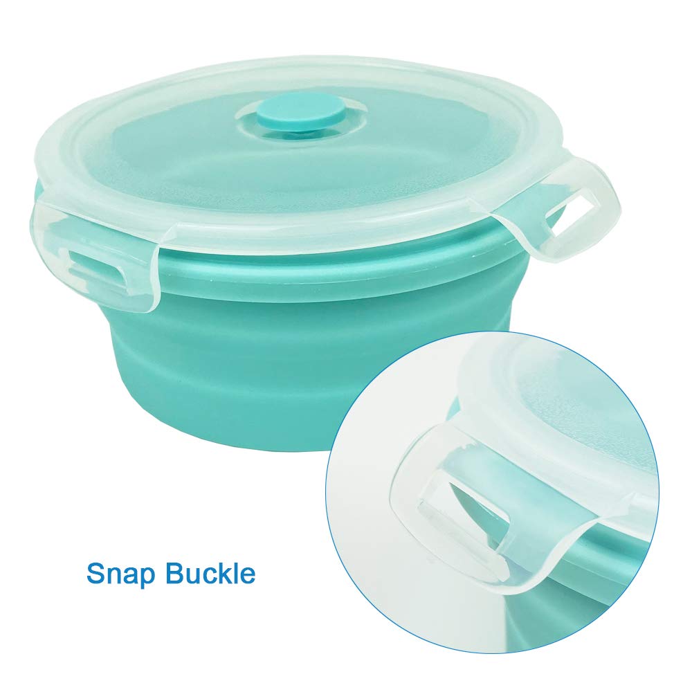 Collapsible Silicone Food Storage Bowls with Airtight Lids - 2 Pack 350ml Travel Camping Bowls & Dish Sponges Set (Blue) | Perfect for Camping, Hiking, Picnics & Outdoor Adventures