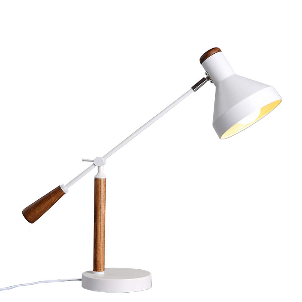 Modern Minimalist Solid Wood Nightstand Lamp - White Bedside Table Lamp with White Light for Bedroom, Living Room & Office Decor