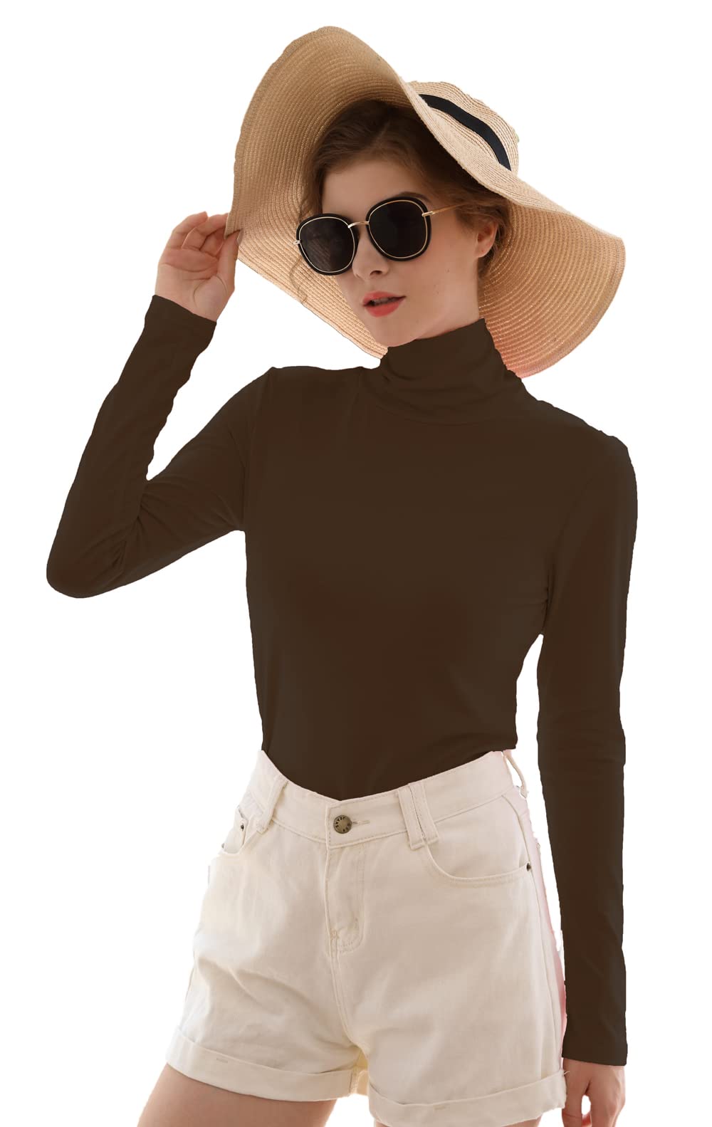 Women's Soft Cotton Long Sleeve Mock Turtleneck Shirts - Stretchy Underscrub Layering Tee for Nurses, Work & Casual Wear