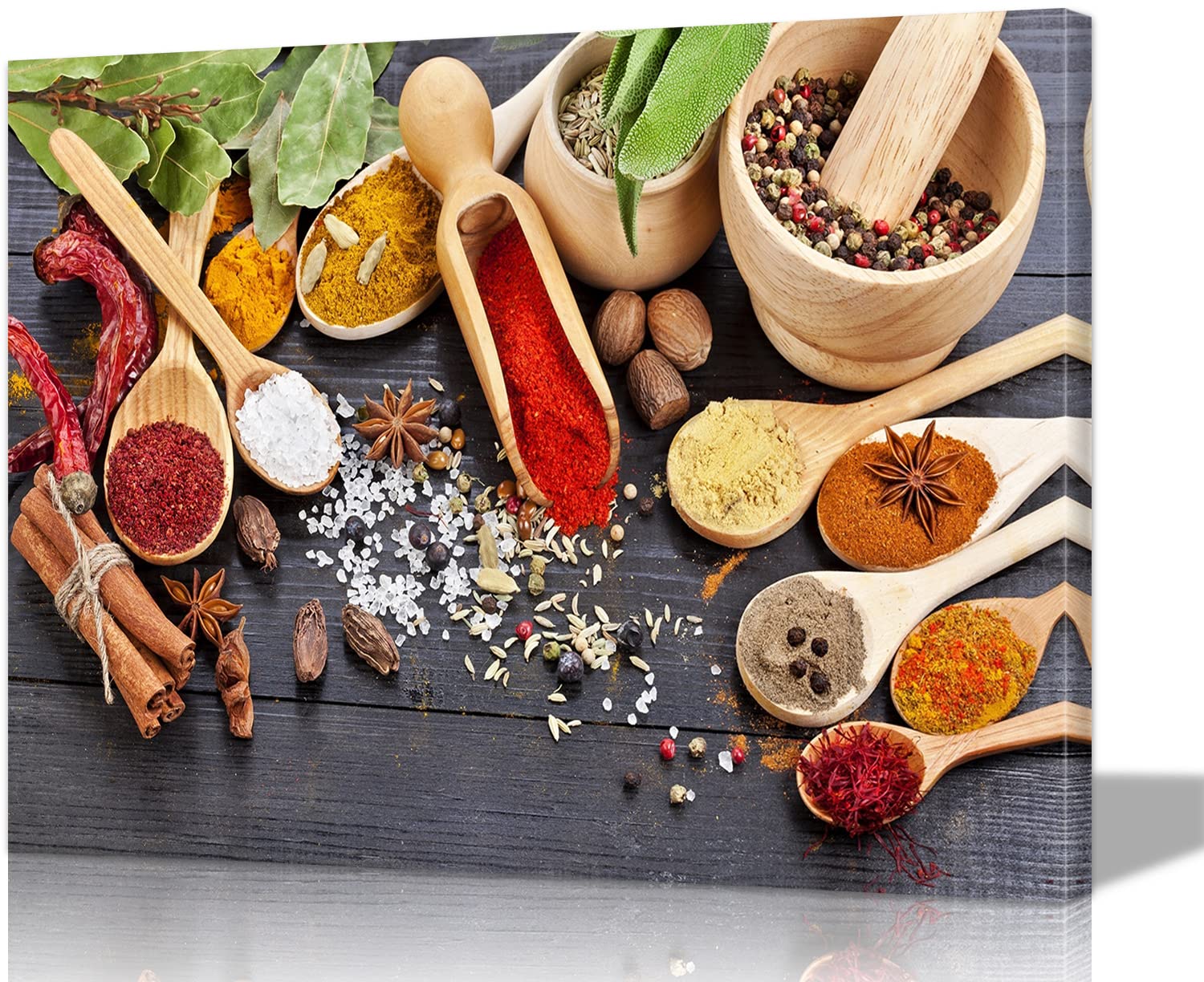 Colorful Spices and Spoons Canvas Wall Art - 28x40 Inch Kitchen Decor, Modern Dining Room Wall Decorations, Food Themed Home Decor for Kitchens & Dining Areas - Perfect for Farmhouse, Rustic or Contemporary Interior Design Styles