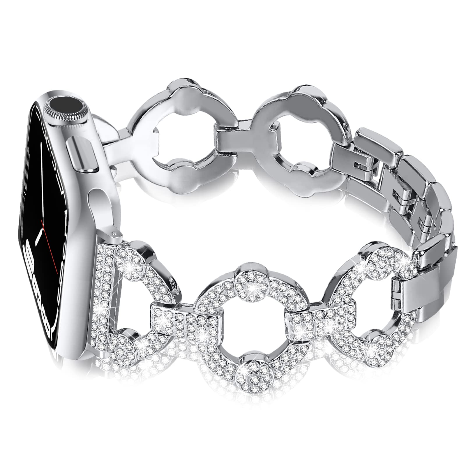 OULUCCI Bling Bands for Apple Watch Series 10/9/8/7/6/5/4/3/2/1 - 38mm 40mm 42mm 44mm 45mm 46mm Diamond Jewelry Metal O-Shape Elegant Watch Band for Women - Perfect for Parties, Weddings & Everyday Wear