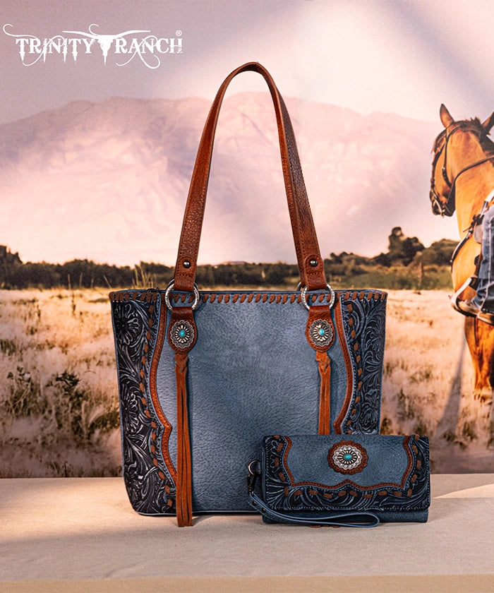 Trinity Ranch Floral Tooled Concealed Carry Tote Bag Set - Stylish Leather Purse with Hidden Gun Compartment for Women | Perfect for Everyday Carry, Travel & Outdoor Adventures