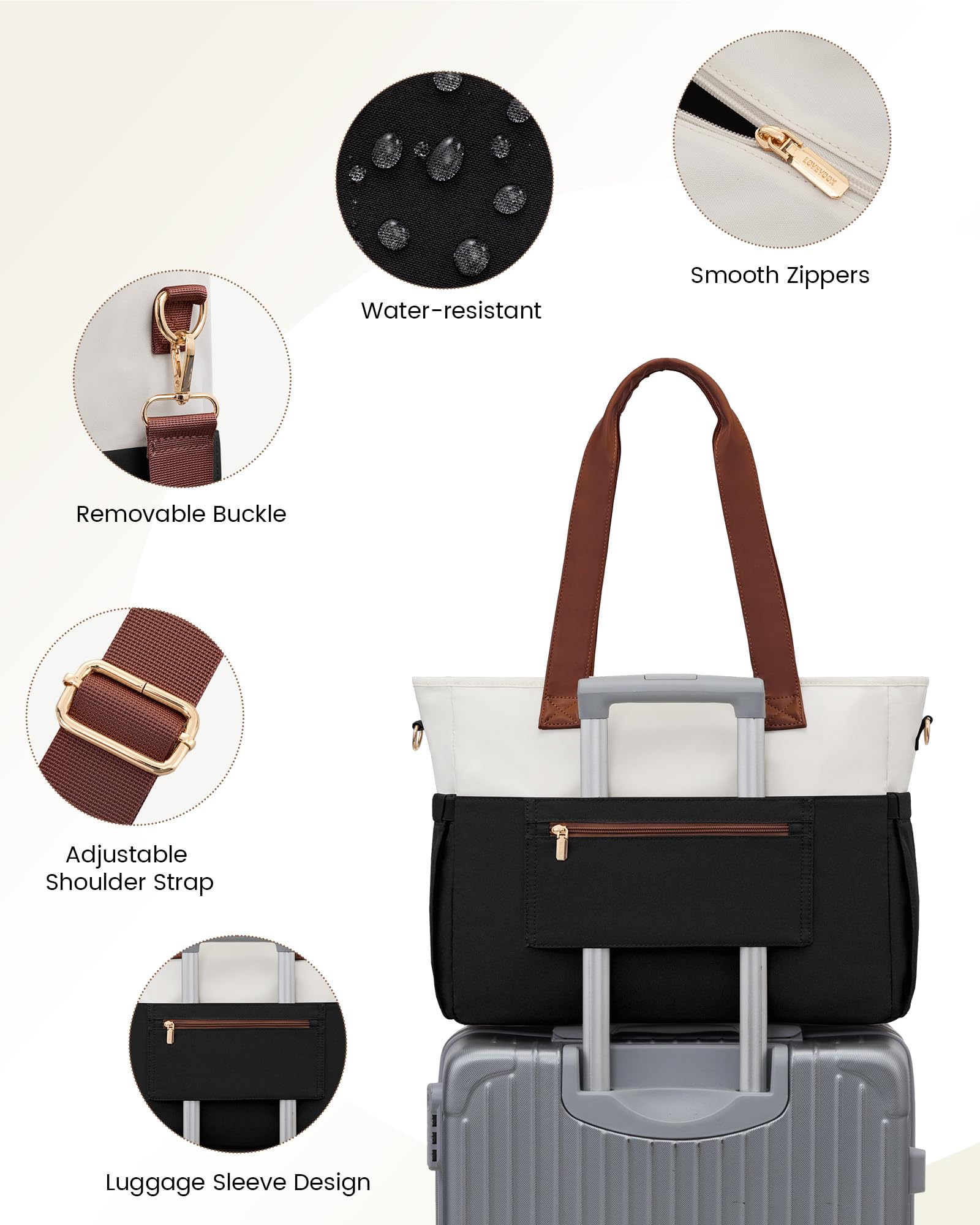 LOVEVOOK 15.6 Inch Laptop Bag for Women - Large Capacity Water Resistant Work Bag with Multiple Pockets & Removable Strap, Ideal for Business Travel, Nursing, Teaching, and Everyday Use