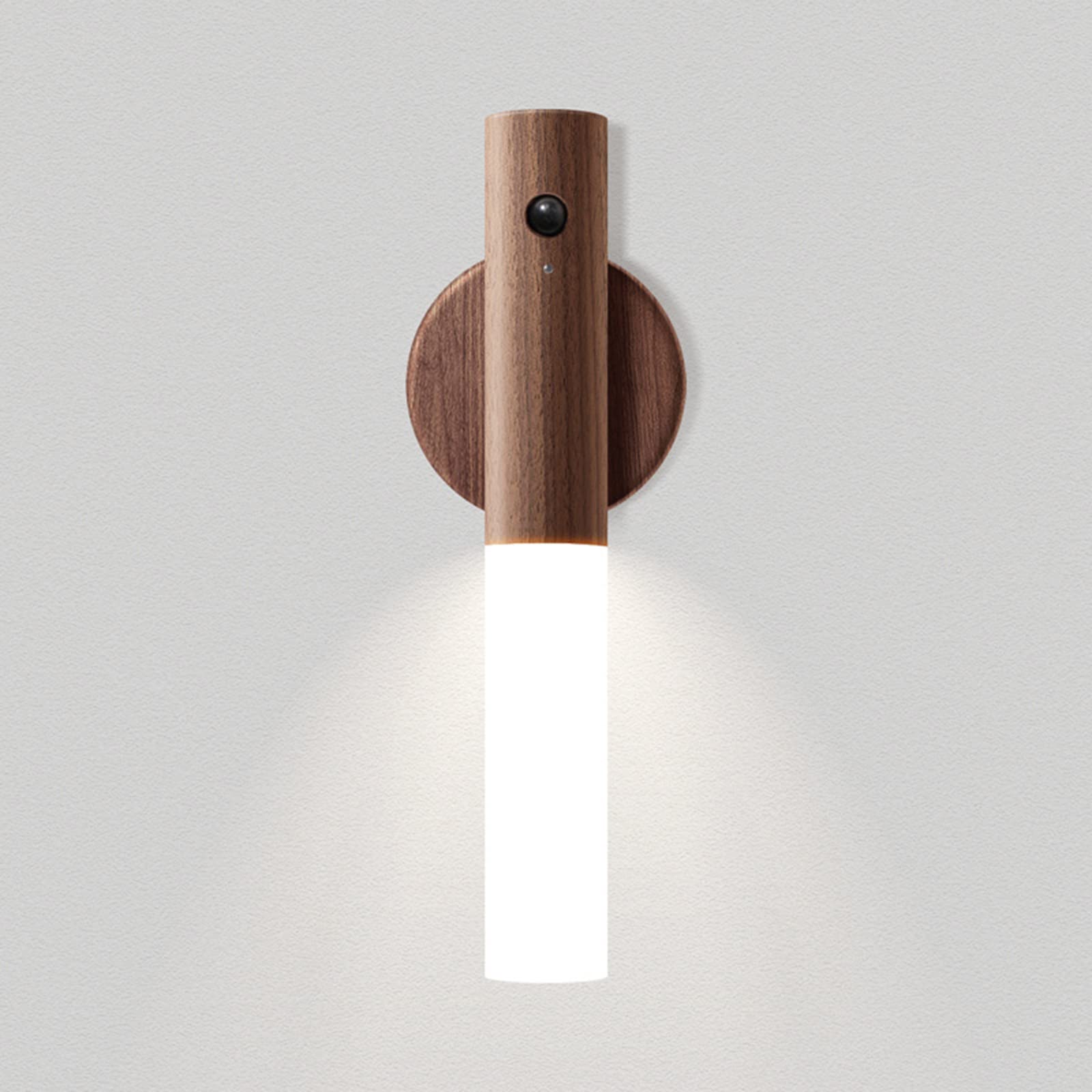 Rechargeable LED Baton Wall Light with Motion Sensor - 360° Rotatable Wooden Magnetic Night Light for Wardrobe, Cabinet, Closet (White Oak) - Perfect for Bedroom, Hallway & Staircase Lighting
