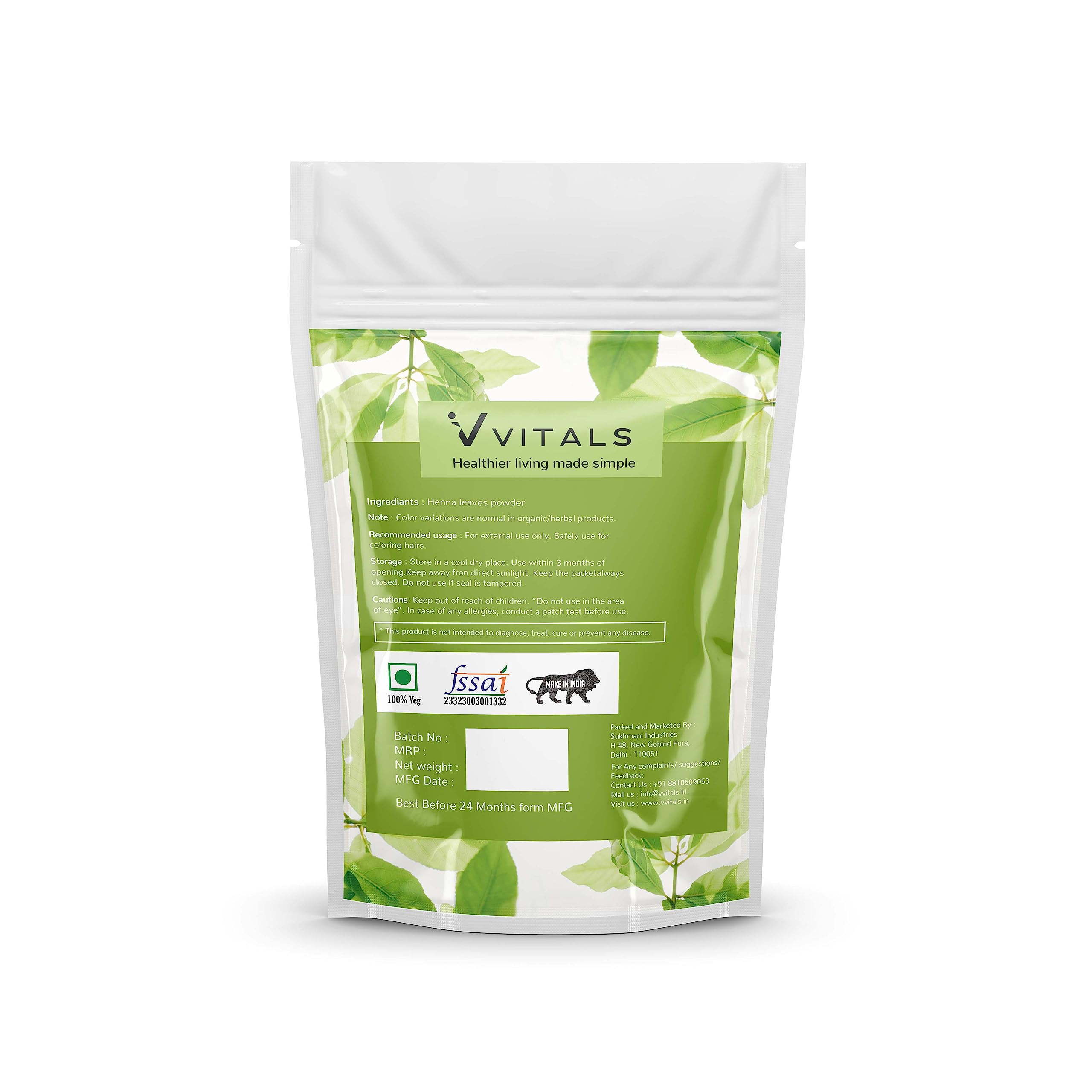 Vvitals 100% Pure Natural Henna Powder for Hair Dye & Growth - 350g Organic Mehendi for Healthy, Shiny Hair - Includes Free Hair Dye Brush - Perfect for At-Home Hair Coloring & Ayurvedic Hair Care