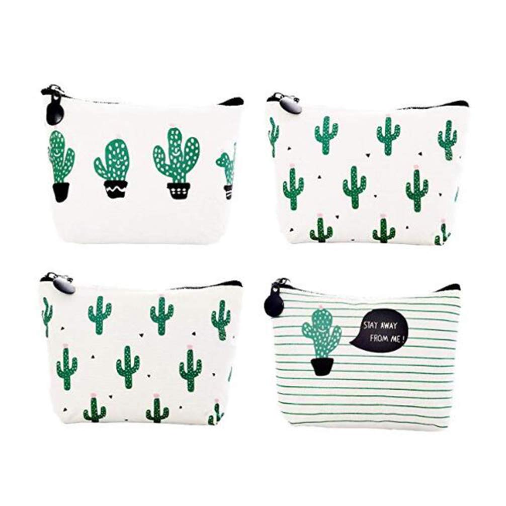 4PCS Cute Cactus Pattern Canvas Coin Purse - Durable Small Change Bag, Key Holder & Mini Wallet for Students - Perfect for School, Travel & Everyday Use