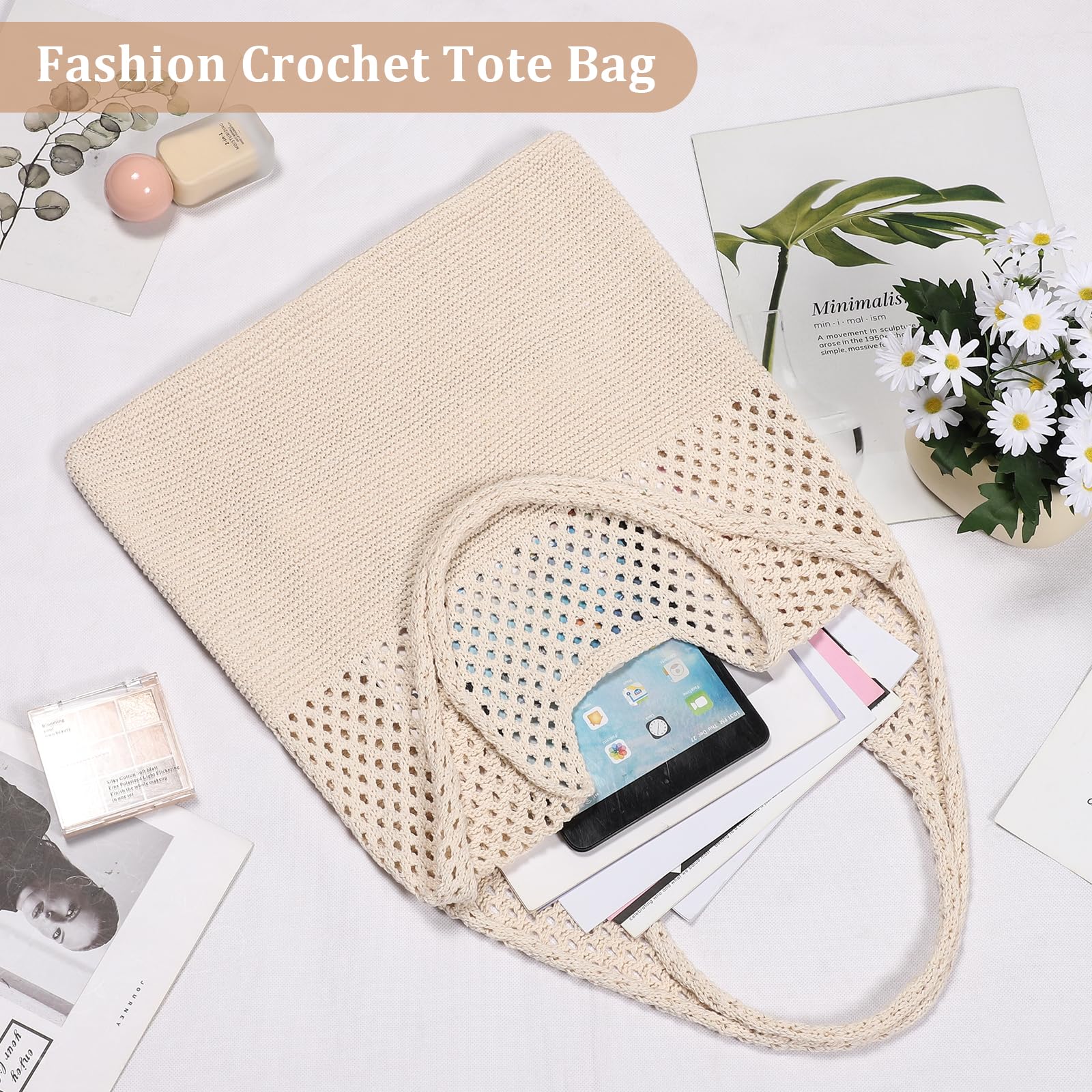 Sightor Crochet Tote Bag for Women - Handmade Mesh Beach Bag, Knit Summer Hobo Purse, Boho Shoulder Bag for Vacation, Travel, Shopping & Daily Use