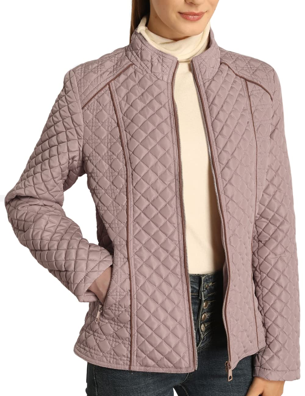 Bellivera Women's Lightweight Quilted Puffer Jacket with Diamond Stitching - Warm Winter & Spring Coat for Outdoor Activities, Travel & Casual Wear