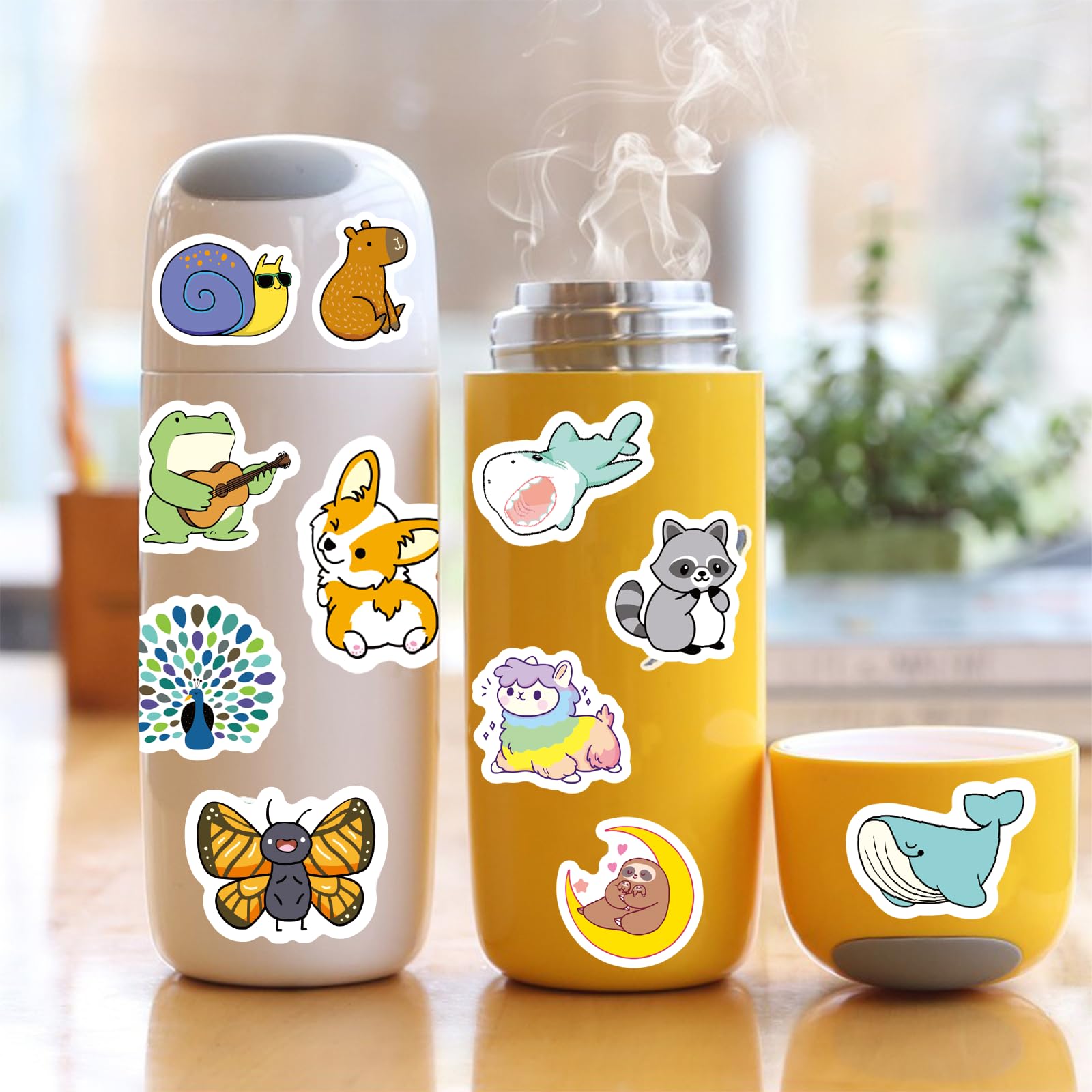 SYCARON 200PCS Waterproof Vinyl Stickers for Water Bottles, Laptops, Notebooks - Cute Animal Stickers for Kids, Girls, Teens & Adults - Perfect for School, Office & DIY Crafts