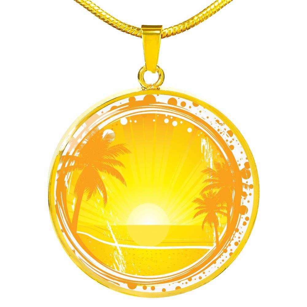 Palm Sunset Necklace - Dainty Beach Jewelry for Women, Tropical Summer Pendant with Adjustable Chain - Perfect for Vacations, Beach Parties & Boho Fashion