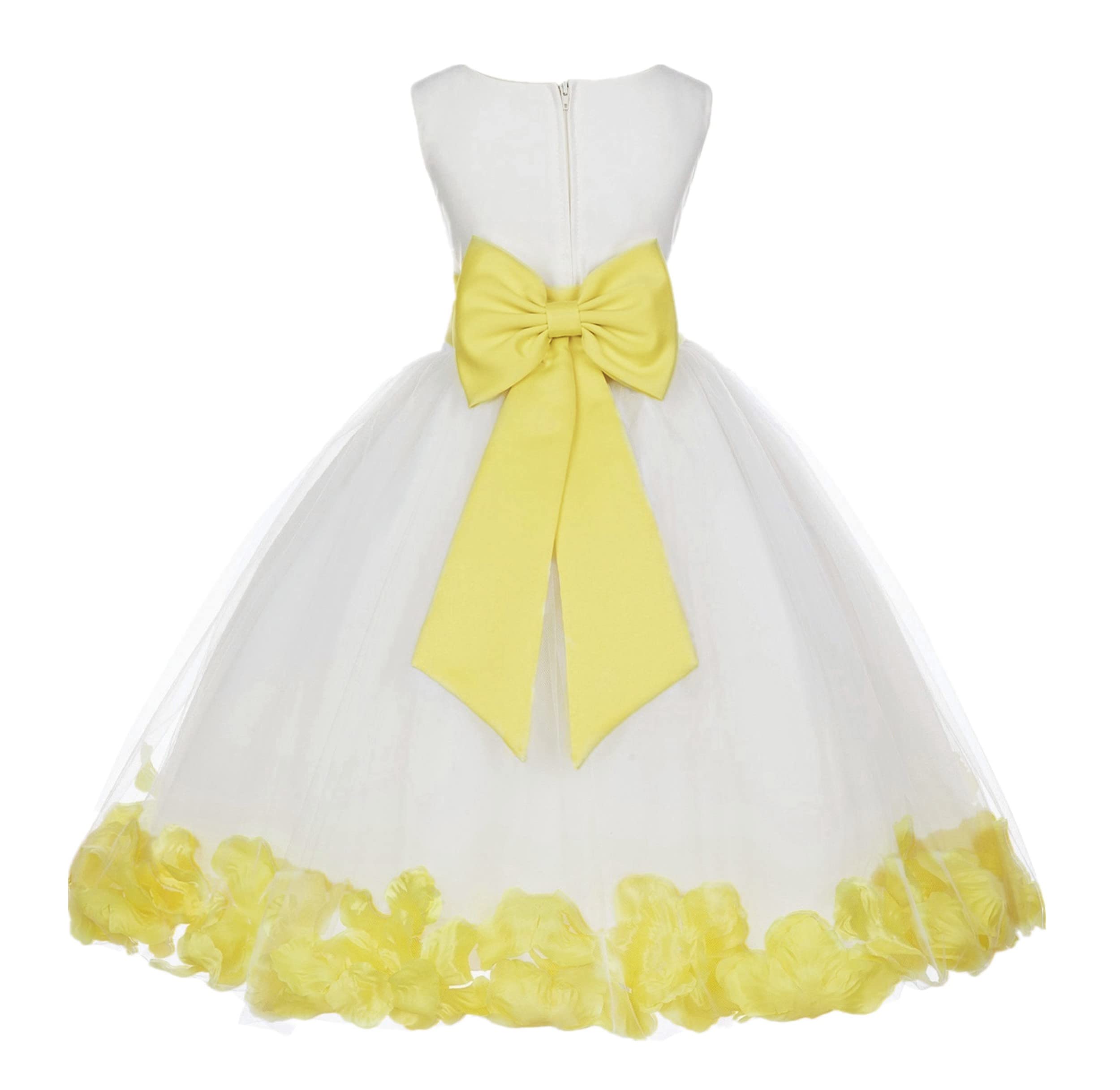 White Tulle Rose Petals Flower Girl Dress - Elegant Christening Gown for Weddings, Baptisms & Special Occasions | Style 302T (Size 10)