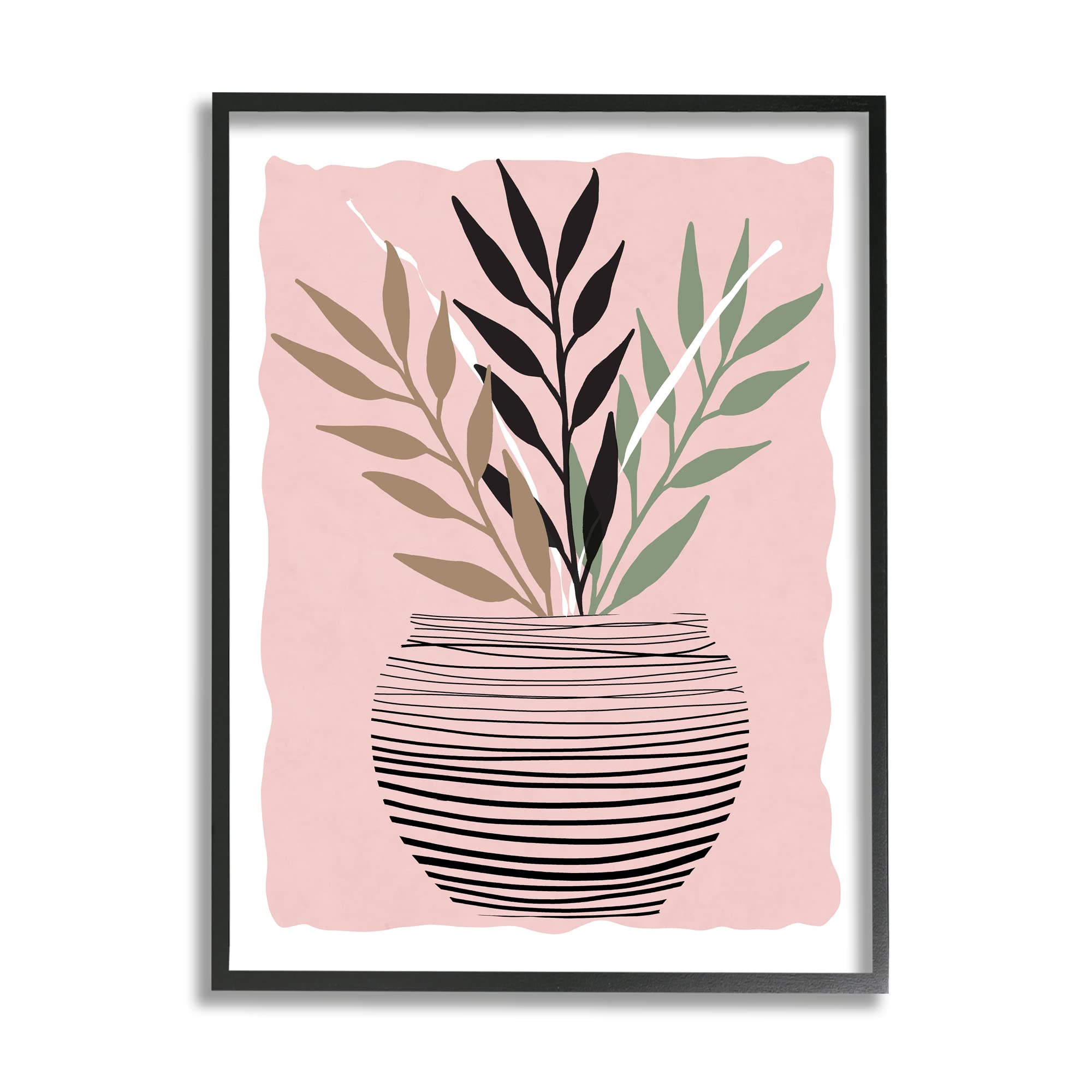 Stupell Industries Minimalist Pink Abstract Plant Pot with Sprout Branches Design by Daniela Santiago - Perfect for Boho Home Decor, Office Plants & Modern Interior Design