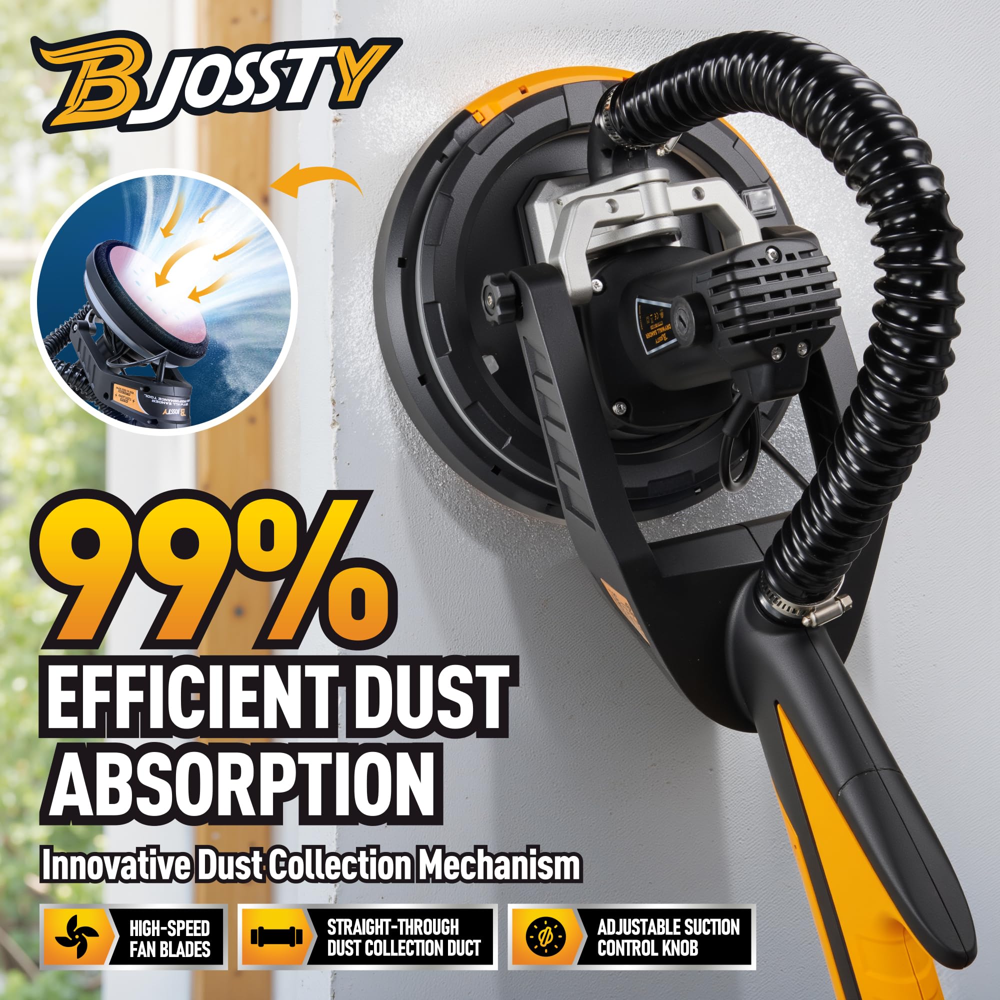 High Power 7-AMP Electric Drywall Sander with Vacuum Dust Collector - 99% Dust Removal, 7 Variable Speed 900-1800RPM - Dustless Wall Sander for Drywall, Popcorn Ceiling & Home Renovation Projects - Perfect for DIY Home Improvement and Professional Construction Work
