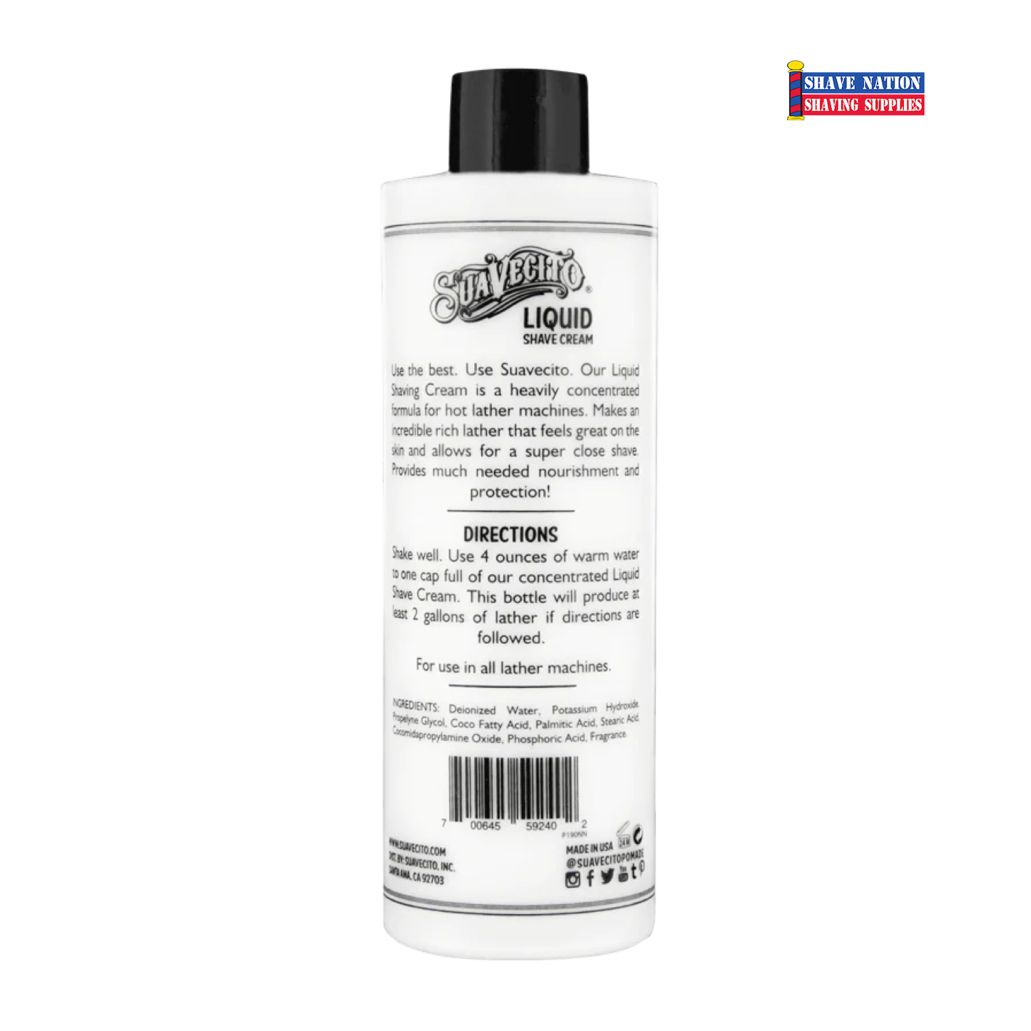 Suavecito Premium Liquid Shave Cream for Men - Smooth Shaving with Moisturizing Formula - Perfect for Daily Use, Travel & Sensitive Skin Care