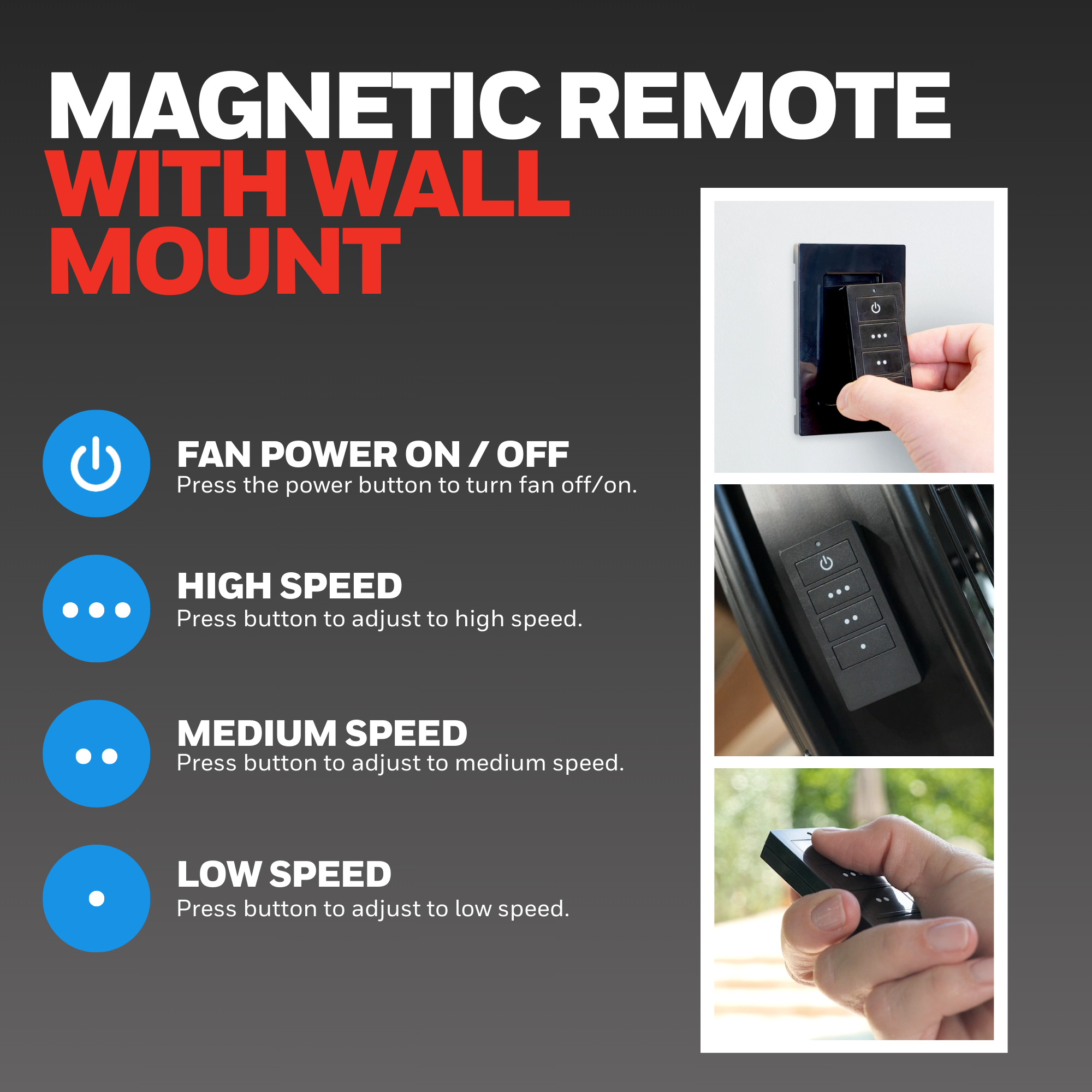 18 Inch Honeywell Indoor/Outdoor Wall Mount Fan - Black Patio Ceiling Fan with Remote Control - Perfect for Porch, Garage, and Covered Outdoor Spaces