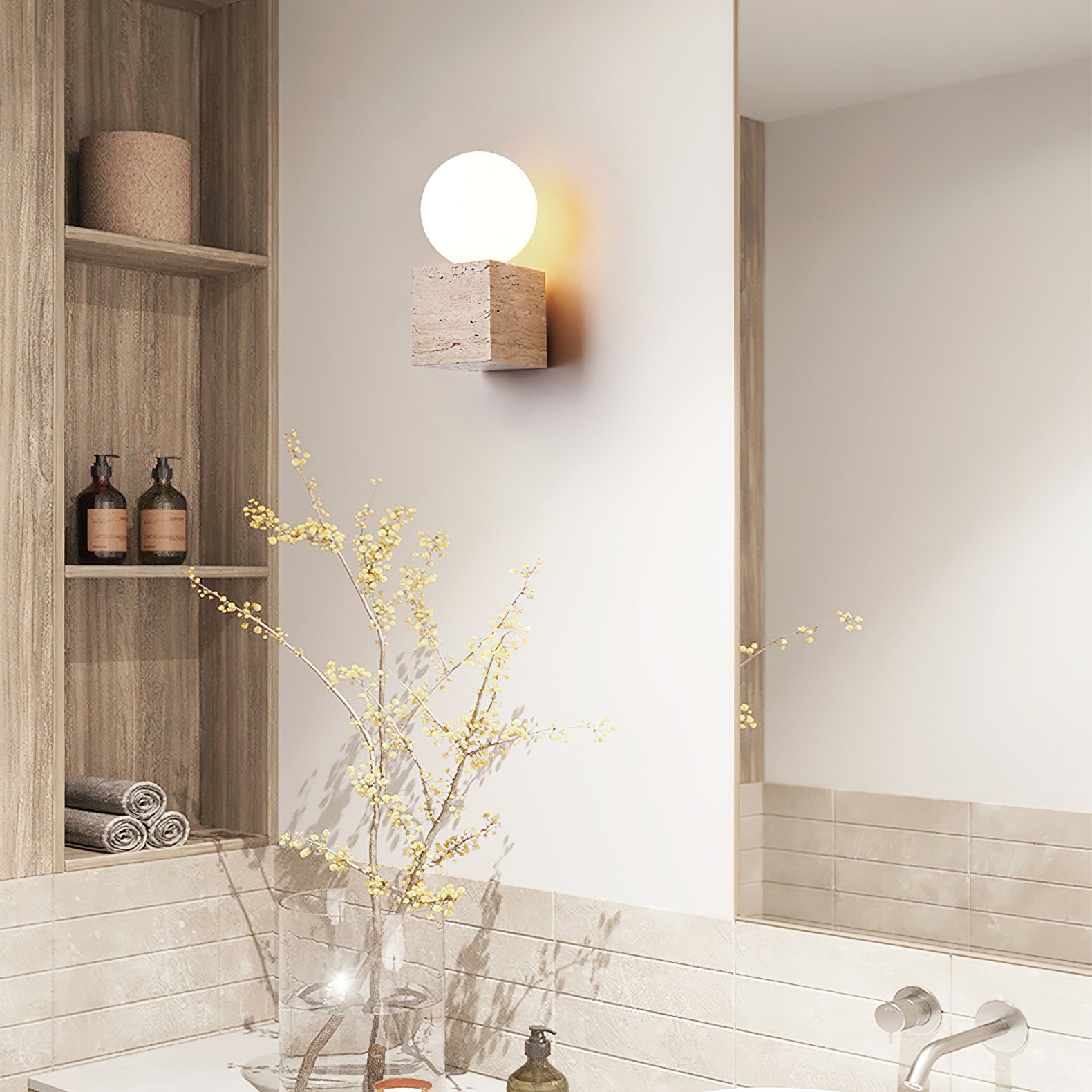 Modern Cube Stone Wall Lamp - Sleek LED Night Light for Bedroom, Living Room, and Hallway Decor - Perfect for Ambient Lighting and Home Interior Design