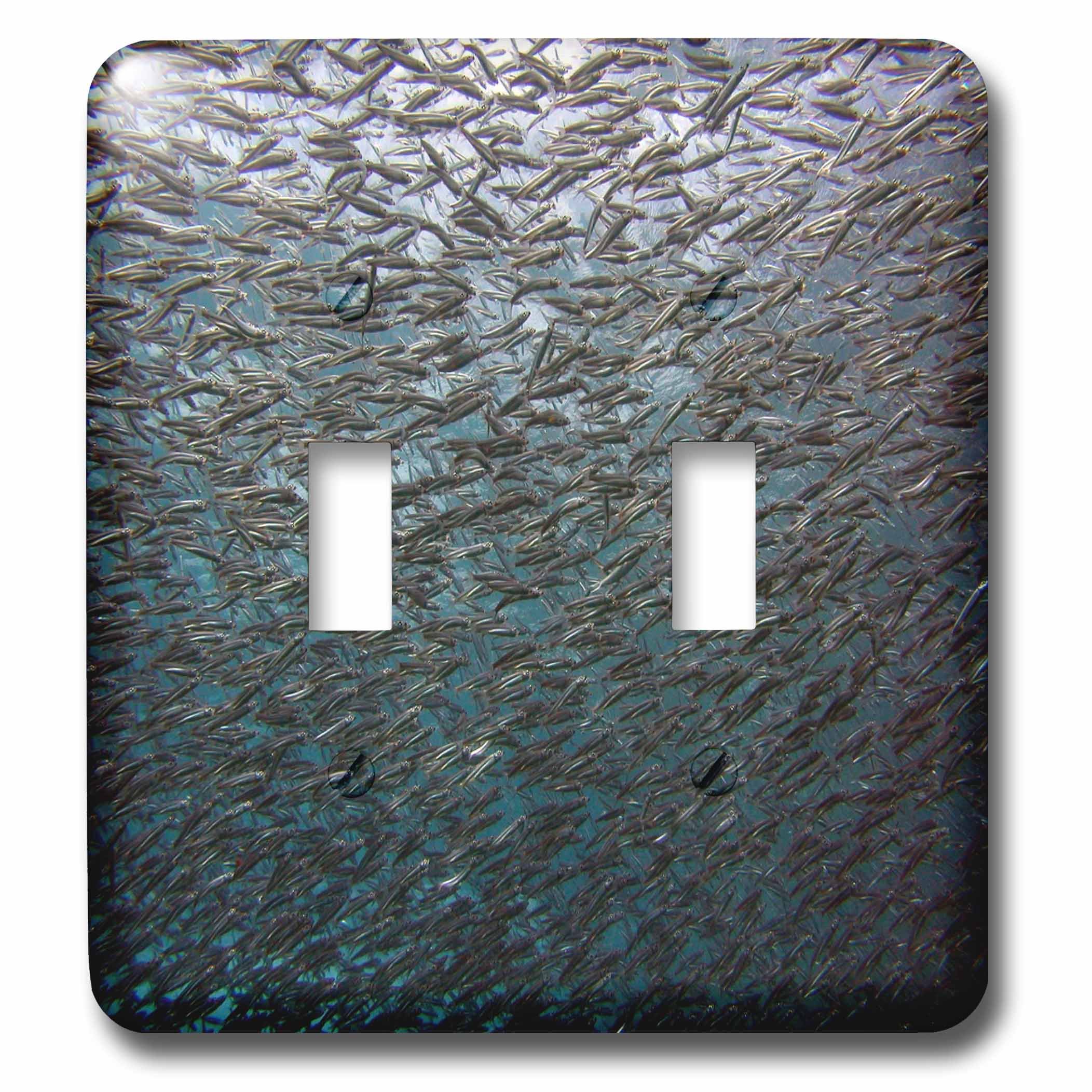 3D Rose Silver Sided Fish School Double Toggle Switch - Decorative Wall Switch Cover for Home, Office & Marine Use