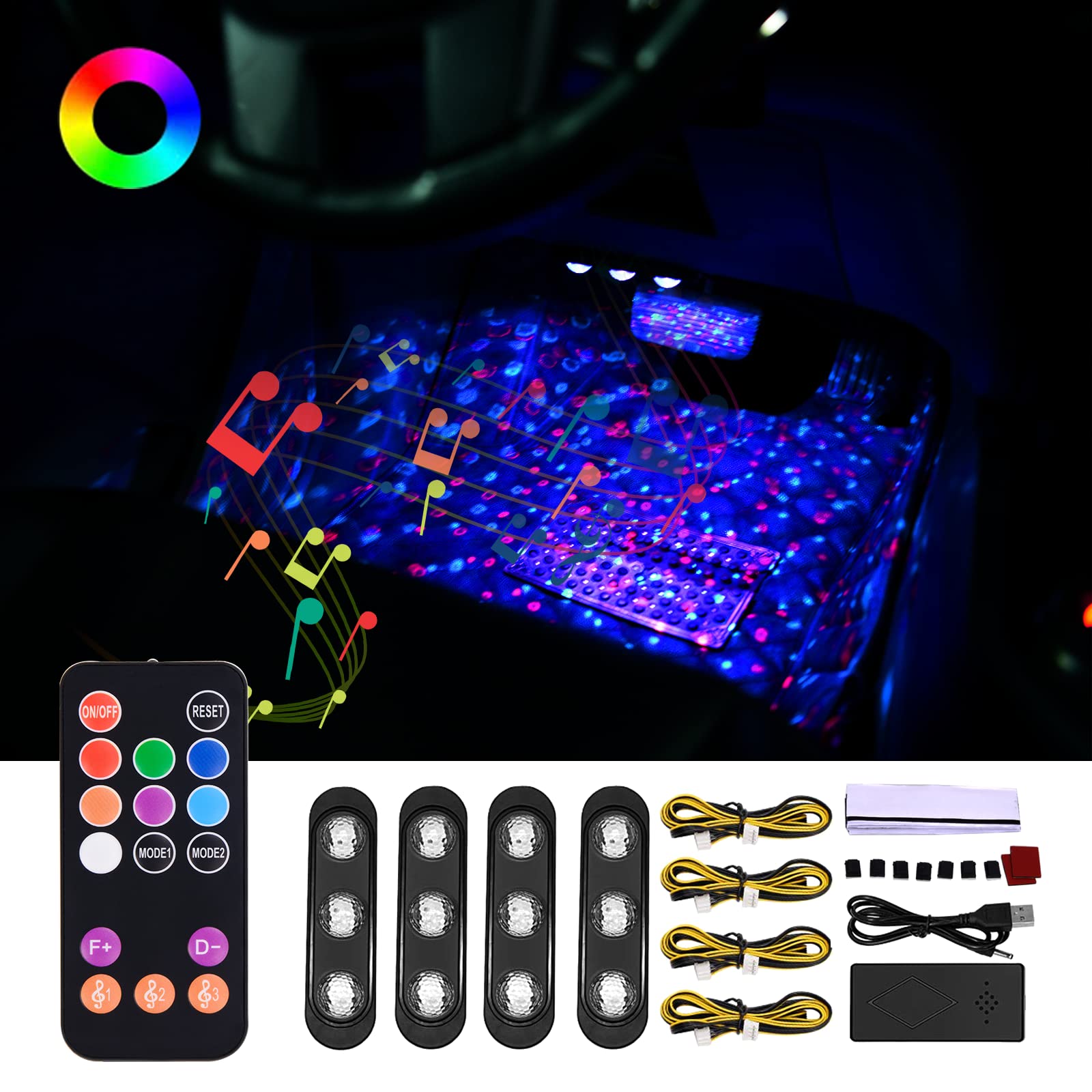SUNNEST 7-Color LED Car Strip Lights with Remote - for Car & Home Decor