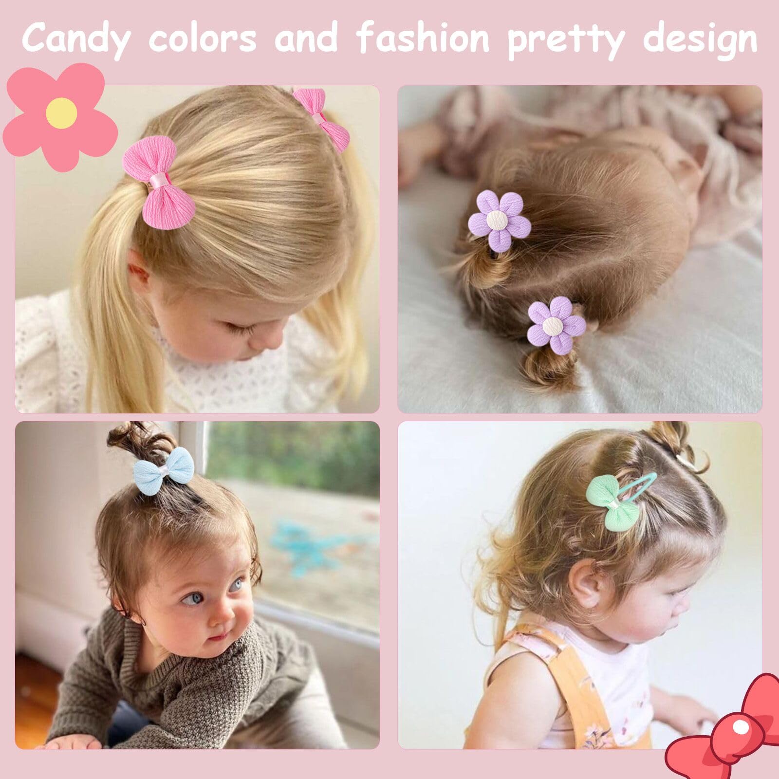 36 Pcs Cute Toddler Hair Clips & Bows Set - Colorful Flower Hair Ties & Snap Clips for Baby Girls - Perfect for Parties, School, and Daily Hair Styling