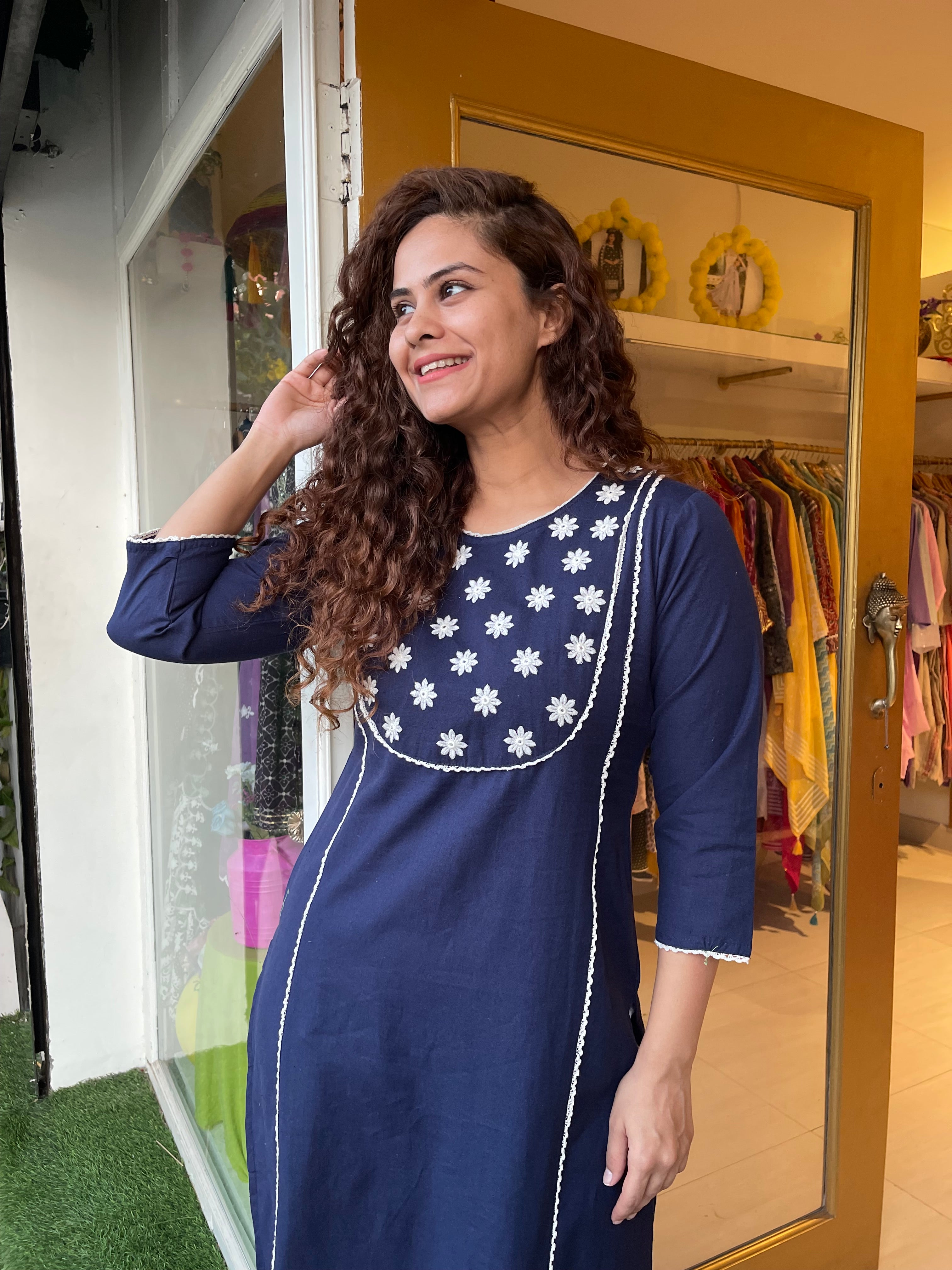 Stylish Blue Floral Printed Kurta Set for Women - Perfect for Festivals, Parties & Casual Wear