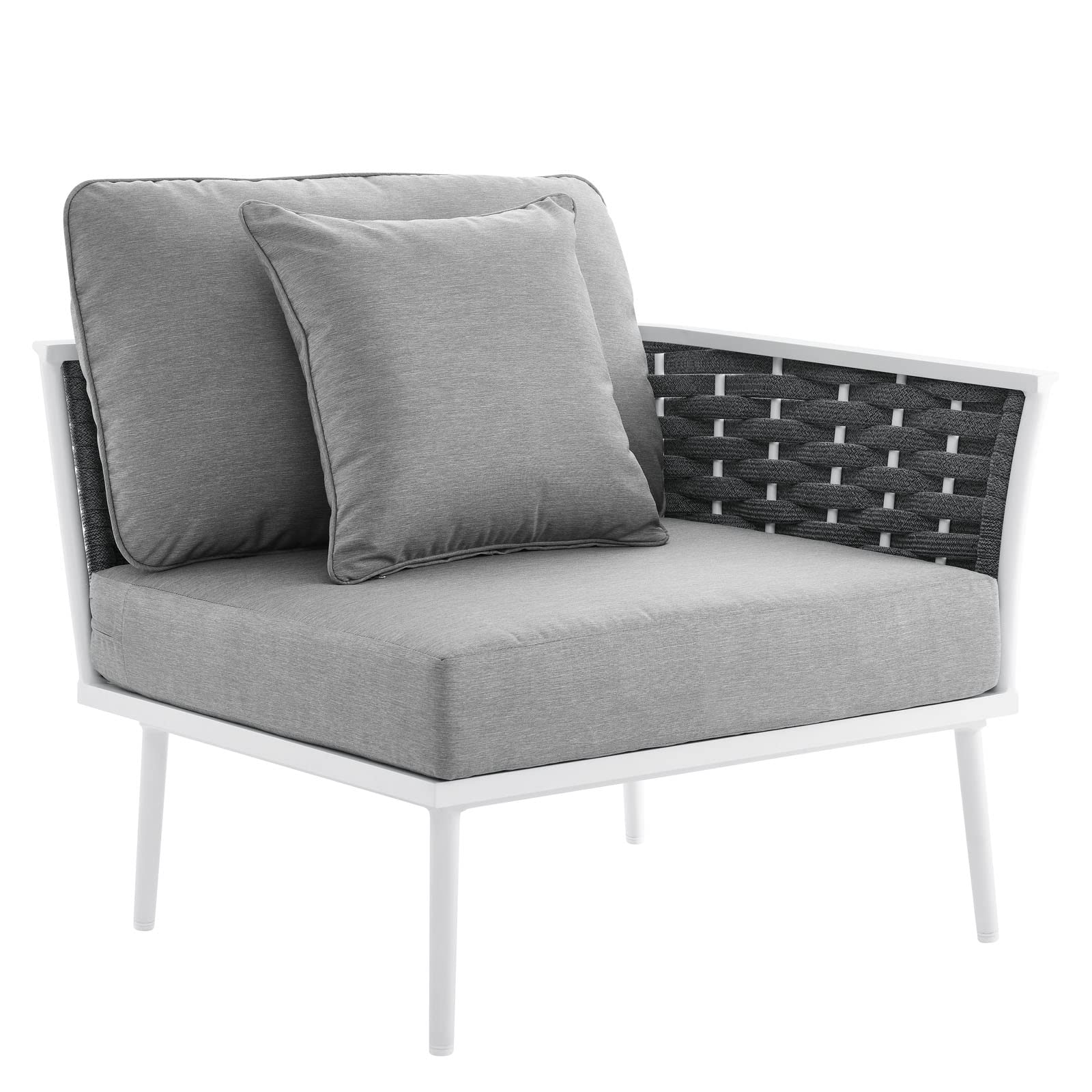 Modway Stance Outdoor Patio Woven Rope Aluminum Small Sectional Sofa Set - White & Gray - Perfect for Backyard, Poolside & Garden Relaxation