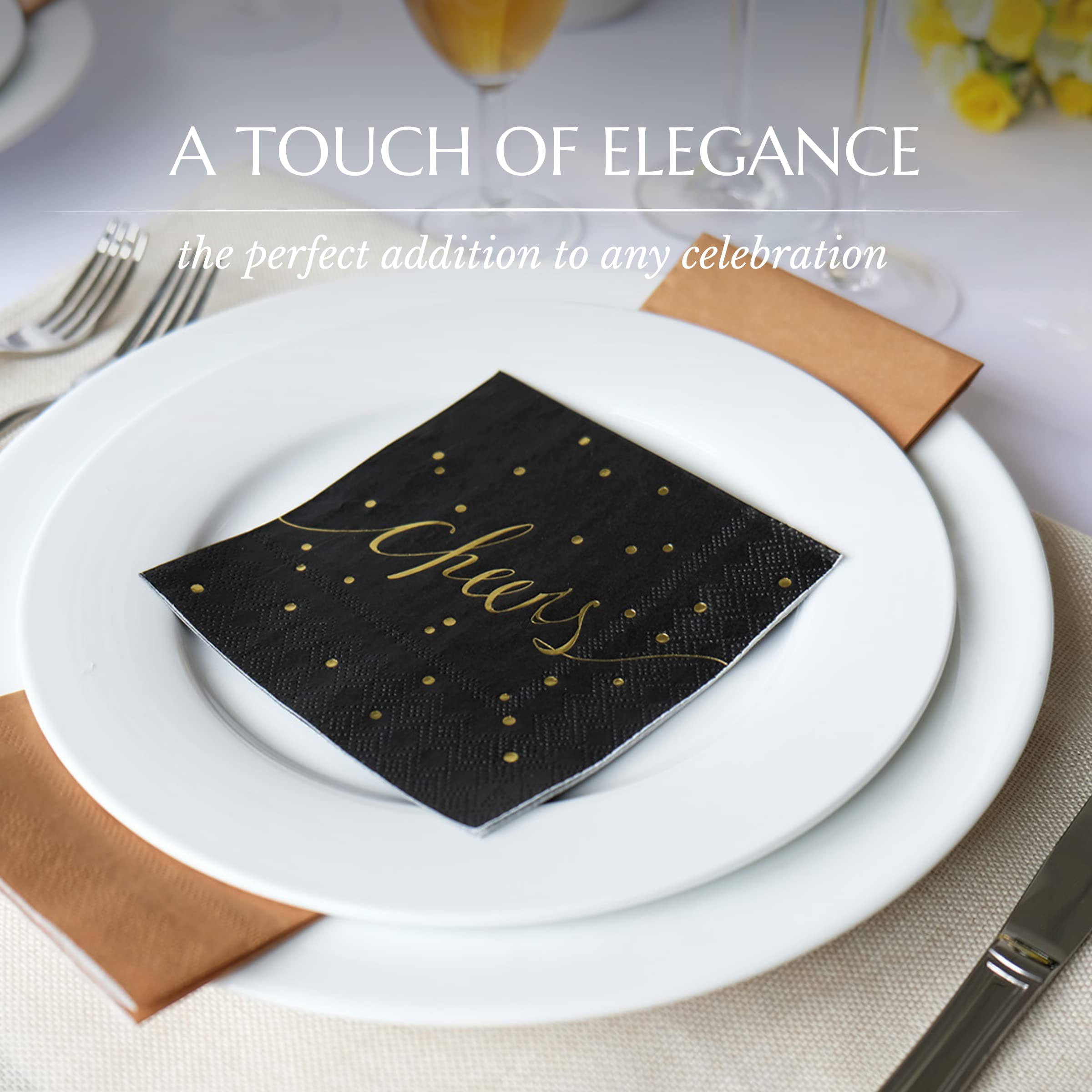 Premium Black and Gold Disposable Bar Napkins - 3-Ply Cocktail Beverage Napkins for Bachelorette Parties, Weddings & Events - Pack of 100 by Simple-Glee - Perfect for Upscale Gatherings, Cocktail Hours & Themed Celebrations