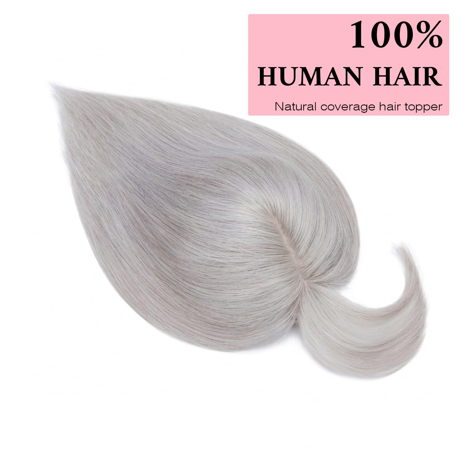 SEGO 100% Real Human Hair Toppers with Bangs - Silk Base 150% Density Clip-in Hairpiece (2.7”x5.1”) for Women with Thinning Hair & Hair Loss - Natural Gray Coverage | Perfect for Daily Wear, Special Occasions & Hair Volume Enhancement