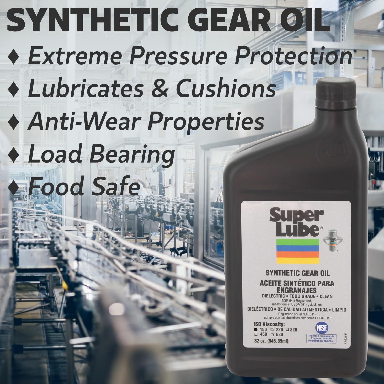 Super Lube 54301 Synthetic Gear Oil ISO 320 - 1 Gallon Bottle (3.78L) - High Performance Industrial Lubricant for Gears, Bearings & Machinery - Translucent Formula for Easy Monitoring - Ideal for Automotive, Manufacturing & Heavy Equipment Maintenance
