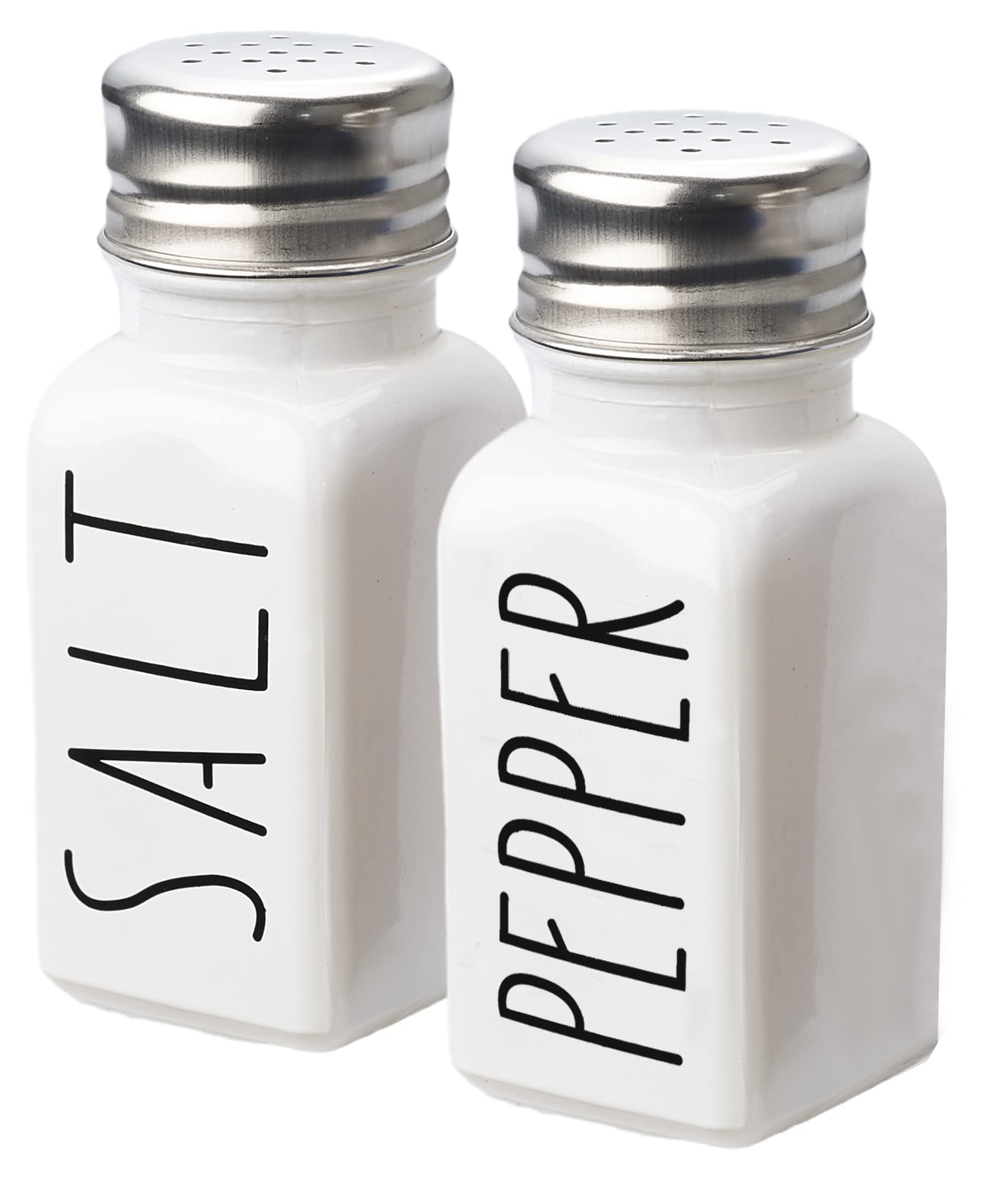 Farmhouse Salt and Pepper Shakers Set - Glass Kitchen Decor with No Words Rubbing Off - Cute Modern Farmhouse Style for Home & Dining Table - Perfect Gift for Women & Housewarming (2 White) - Ideal for Farmhouse Themed Kitchens, Rustic Dining Rooms & Cozy Home Decor