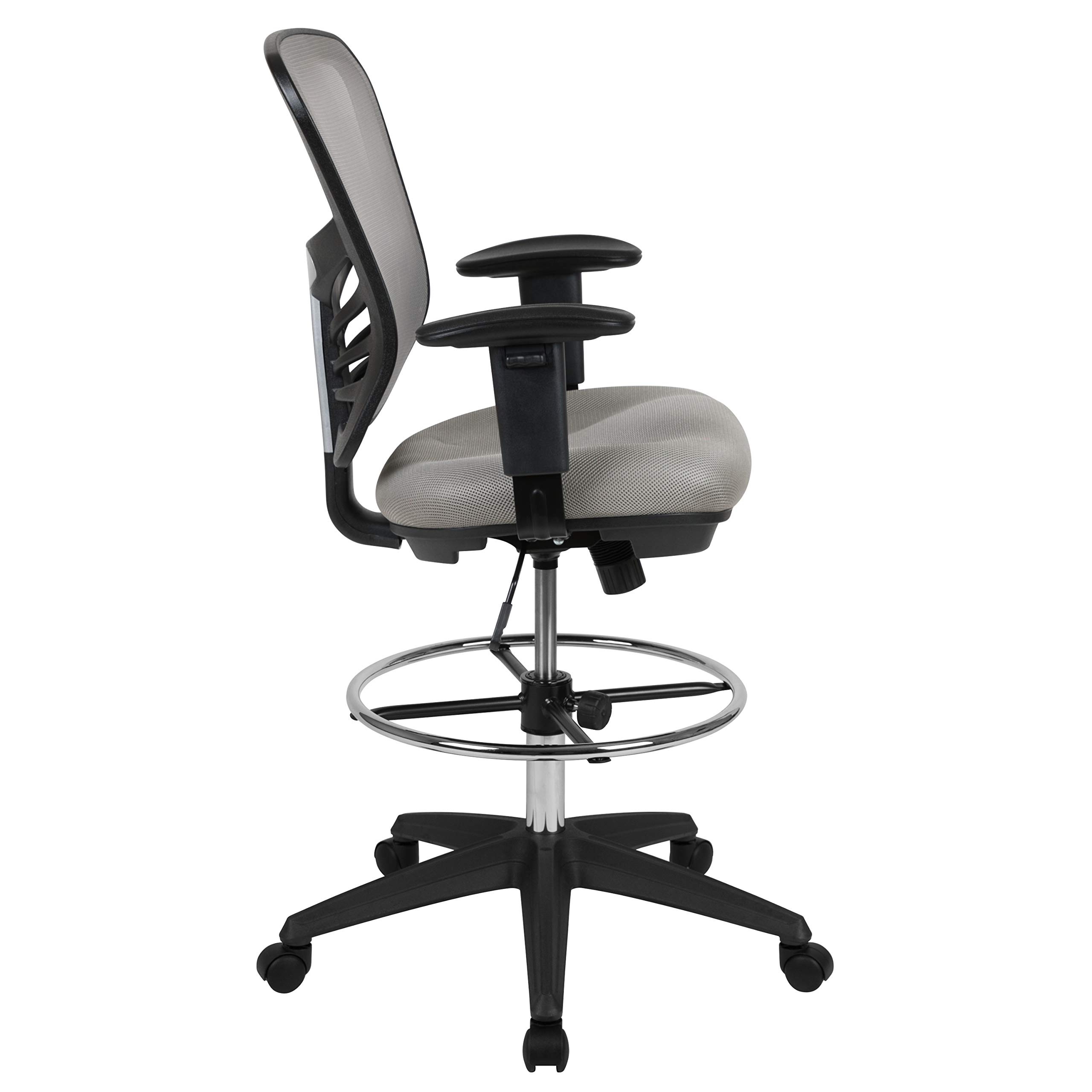 Flash Furniture Tyler Mid-Back Ergonomic Mesh Drafting Chair - Adjustable Arms, Chrome Foot Ring & Black Frame - Perfect for Office, Home Studio & Architectural Workstations