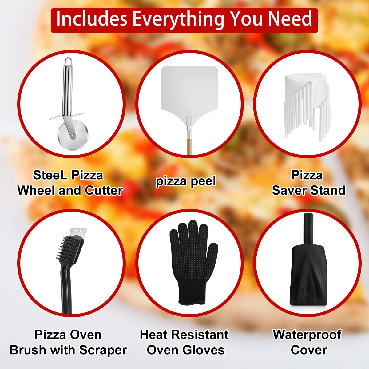 Portable Wood Fired Pizza Oven for Outdoor Cooking - Stainless Steel Backyard Pizza Maker with Pizza Stone, Peel, Grill Rack & Waterproof Cover - Perfect for Camping, Patio Parties & Garden BBQs