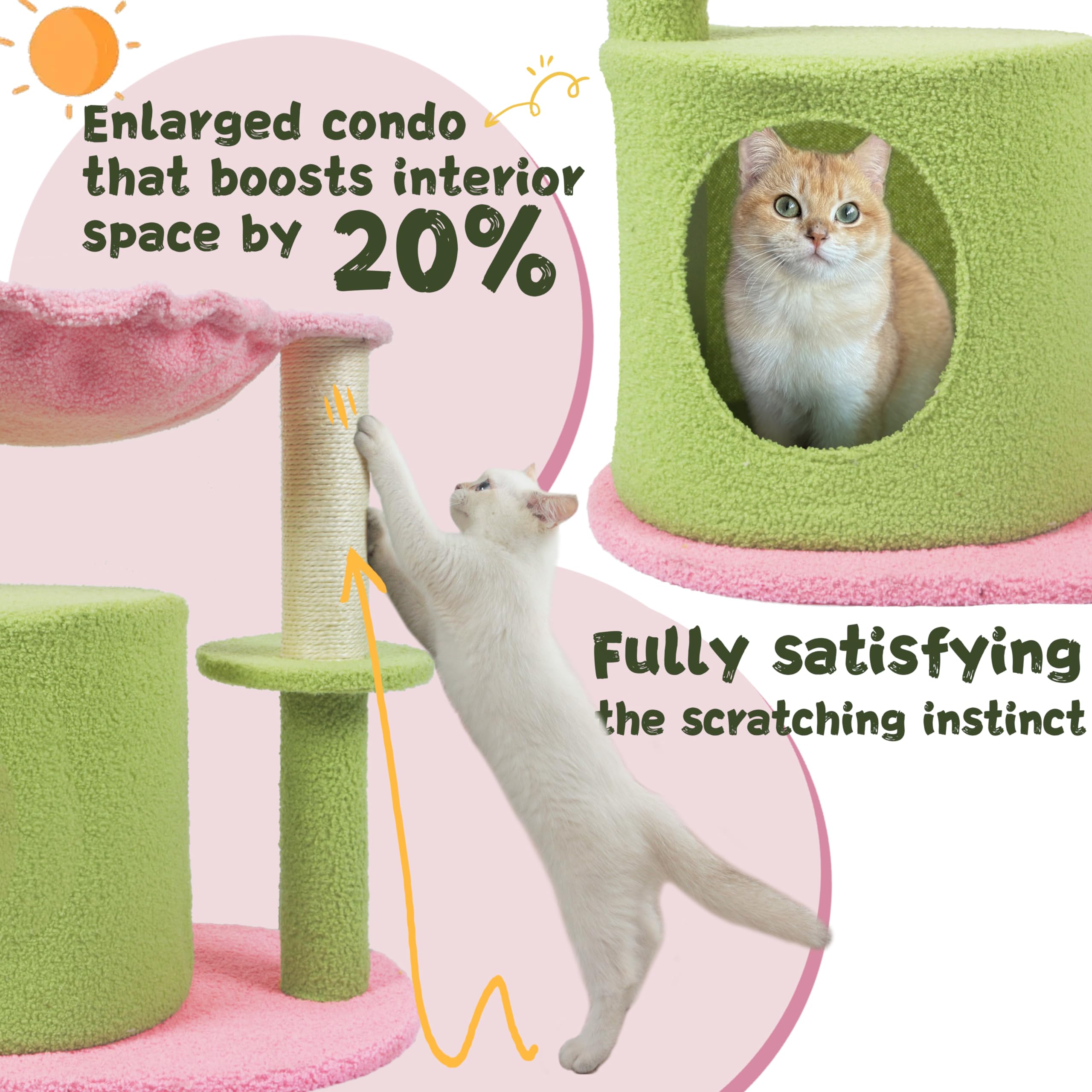 **33'' Pink Cat Tree with Hanging Toys & Flower Design - Sturdy Indoor Cat Condo for Kittens & Adult Cats - Perfect for Small Spaces & Playtime**