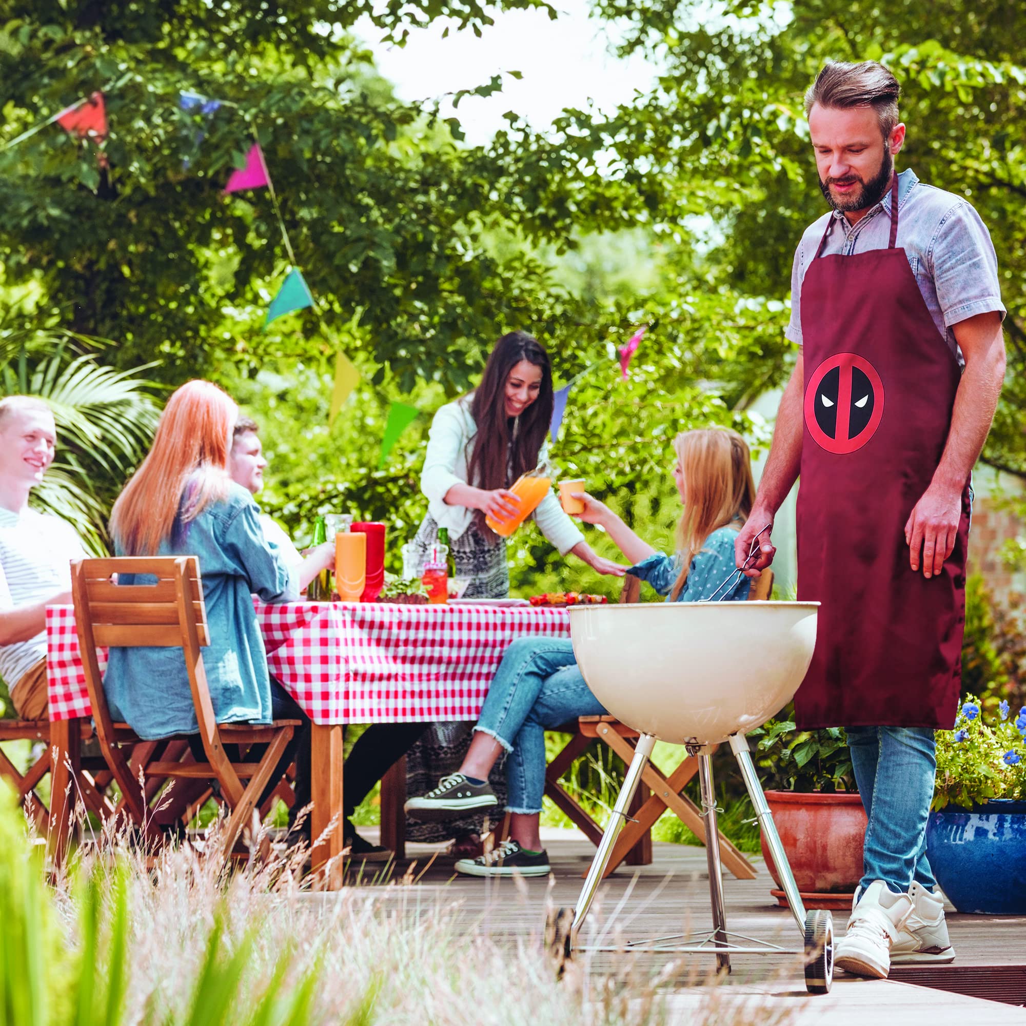 Deadpool Unisex Water-Resistant Bib Apron - Superhero Red & Black Design for Cooking, Grilling & BBQ - Perfect for Home Chefs & Superhero Fans