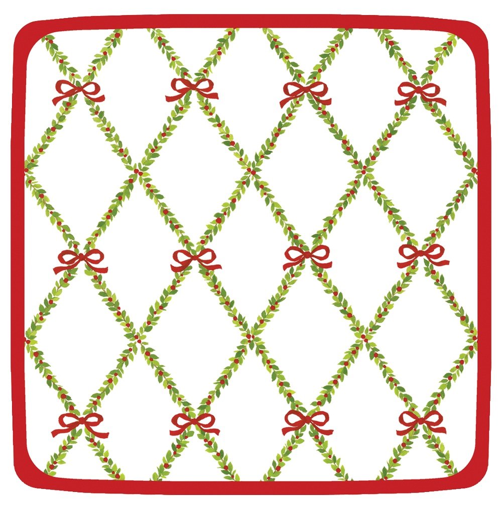 Caspari Garden Trellis Square Salad and Dessert Plates - Set of 8, Red - Perfect for Outdoor Dining, Garden Parties, and Elegant Dessert Serving