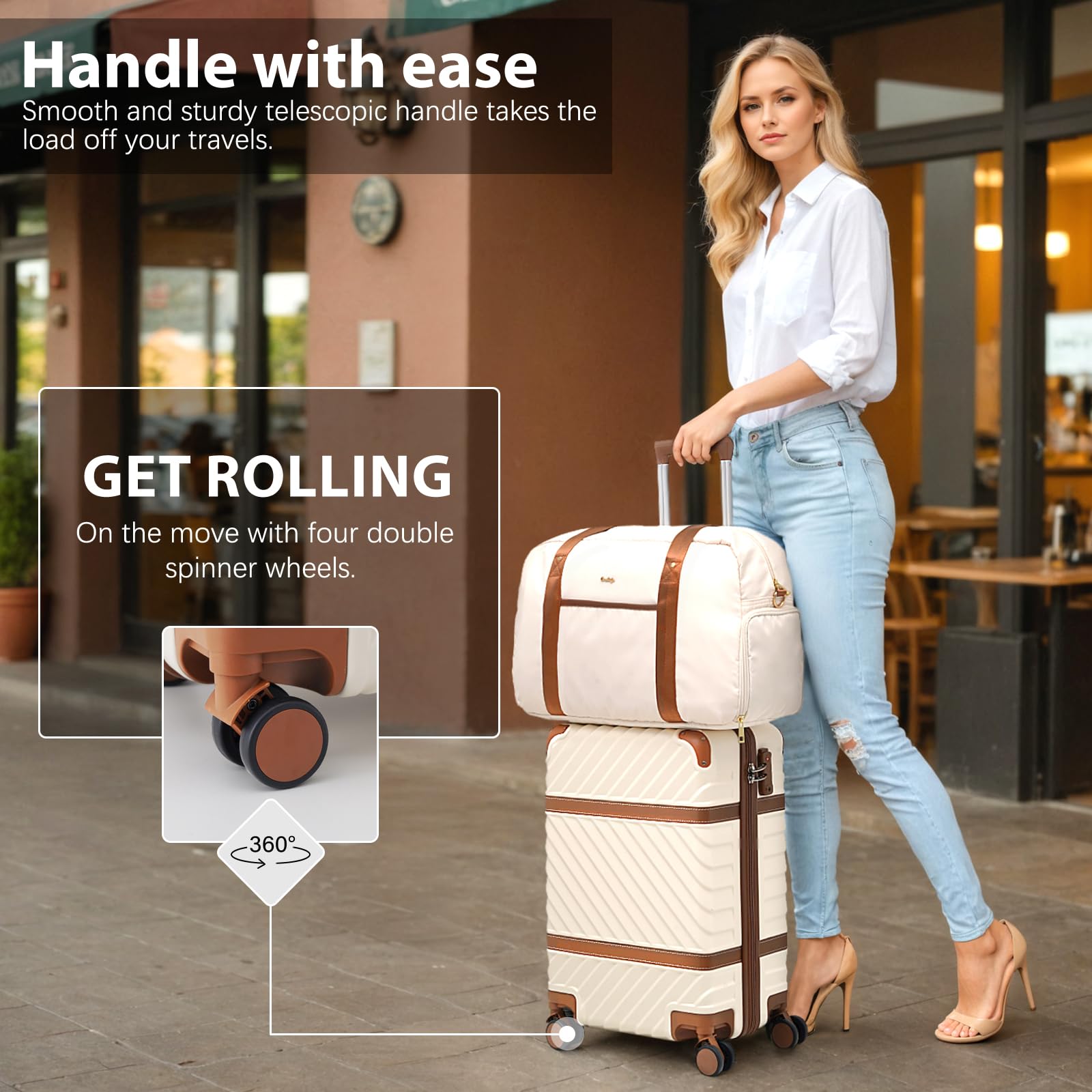 Coolife 3-Piece Hardshell Luggage Set with TSA Lock, Spinner Wheels & Telescopic Handle - Lightweight Carry-On Suitcase for Travel, Business & Vacation (20