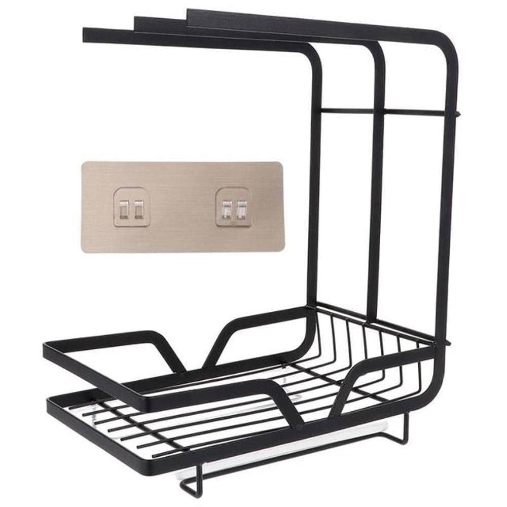 Black Dish Rack with Sponge & Soap Holder - 31x26x16cm Kitchen Drainer, Cutlery Display Stand & Storage Shelf - Perfect for Sink Organization, Countertop Space Saving - Ideal for Small Kitchens, Apartments & Dorm Rooms