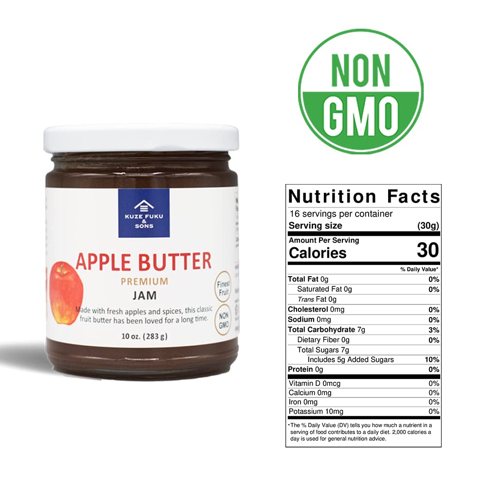 KUZE FUKU & Sons Premium Apple Butter Jam - All Natural, Non-GMO Fruit Spread with No Artificial Flavors (10 Oz/283g) - Perfect for Toast, Pancakes & Gift Giving