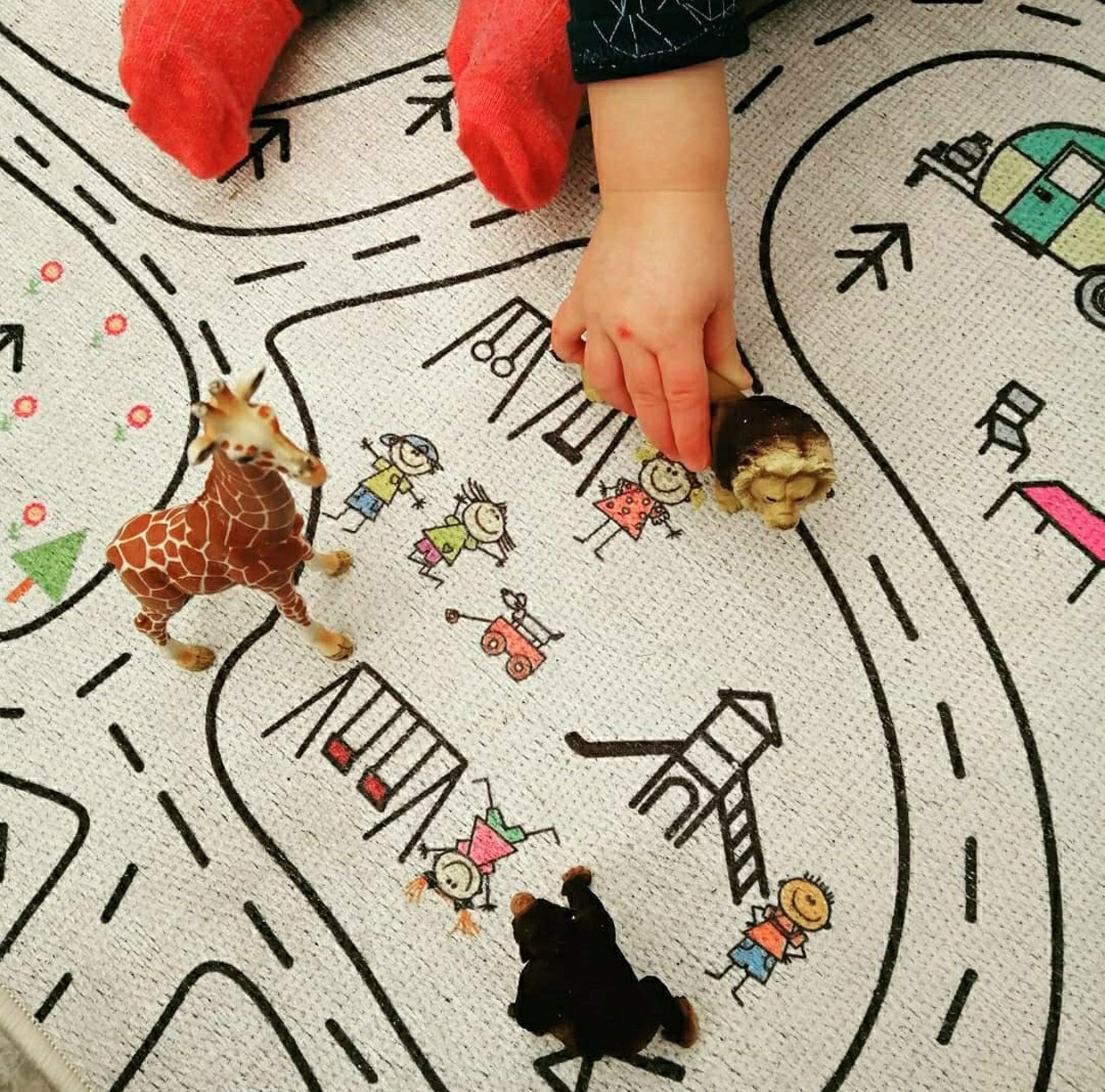Happy Woody Nursery Rug - Non-Slip Kids Play Mat with Road Design, 39