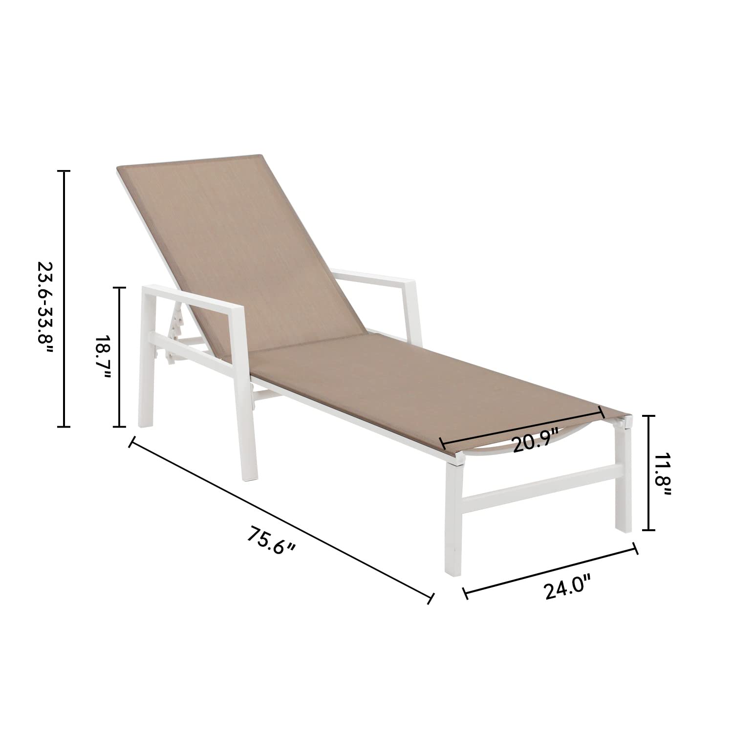 Premium Outdoor Patio Lounge Chair Set of 2 - Adjustable Aluminum Chaise Lounges with 5 Backrest Positions - Perfect for Backyard, Balcony, Poolside & Beach Relaxation (Khaki) - Ideal for Sunbathing, Lounging & Outdoor Entertaining