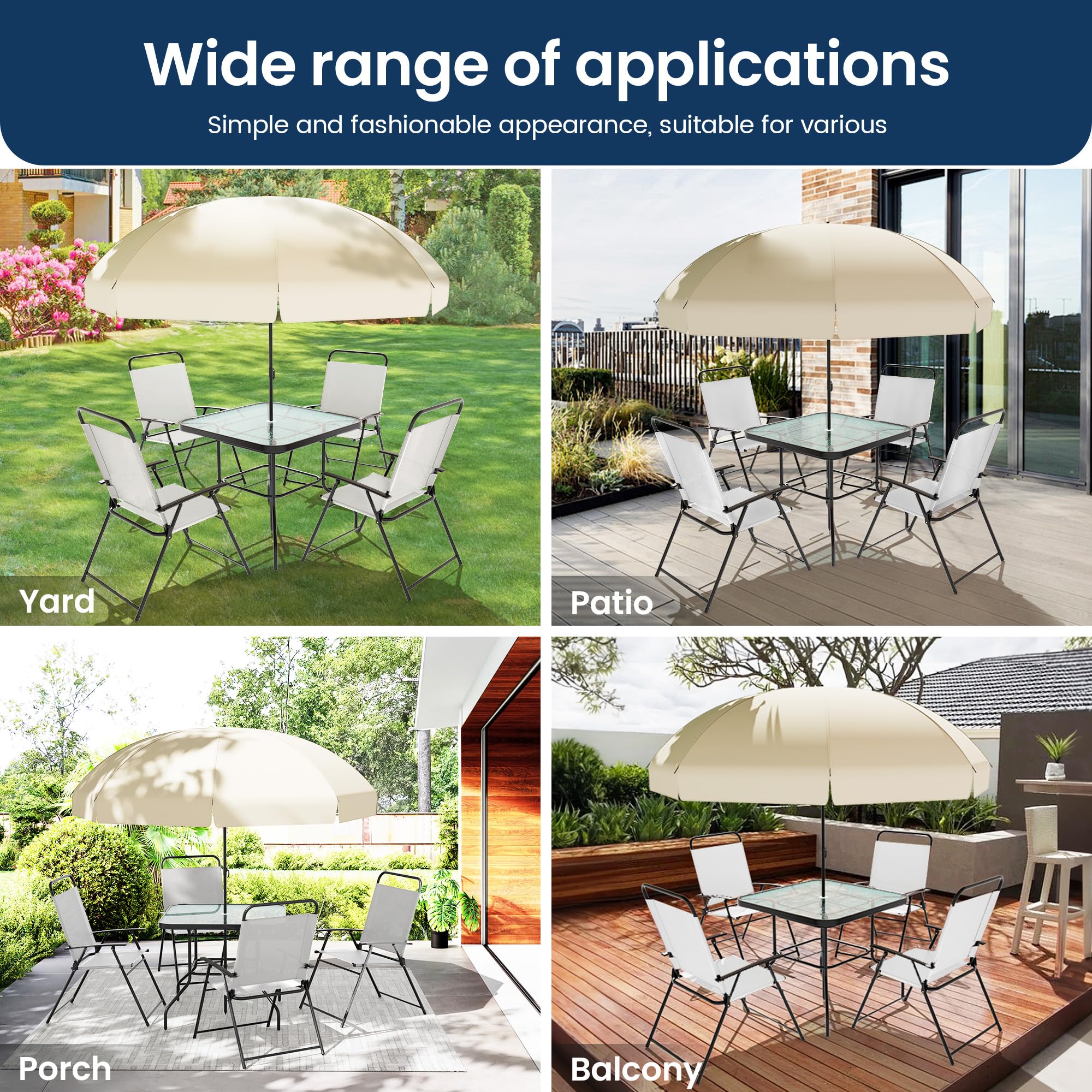**Amopatio 4-Piece Outdoor Patio Dining Set with Umbrella - Folding Chairs & Glass Table for Lawn, Deck, Garden, Backyard - Perfect for BBQs, Family Gatherings & Relaxing Outdoors**