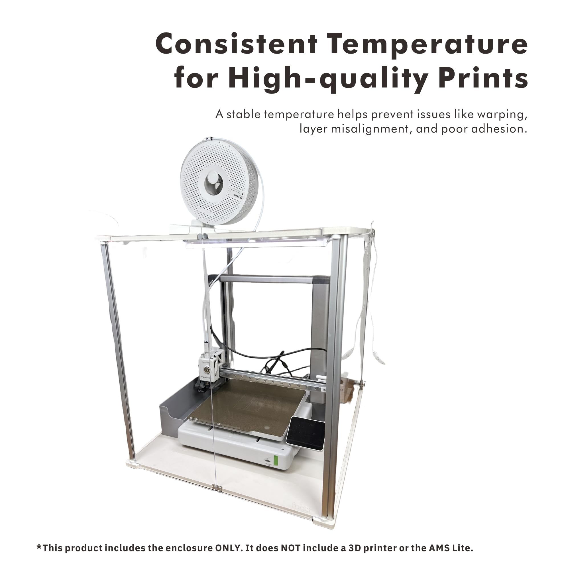 Bambu Lab A1 3D Printer Enclosure with AMS Lite - Ventilation Cutouts, 497x611x536mm Internal Dimensions - Perfect for Noise Reduction & Dust Protection in Home & Office Workspaces