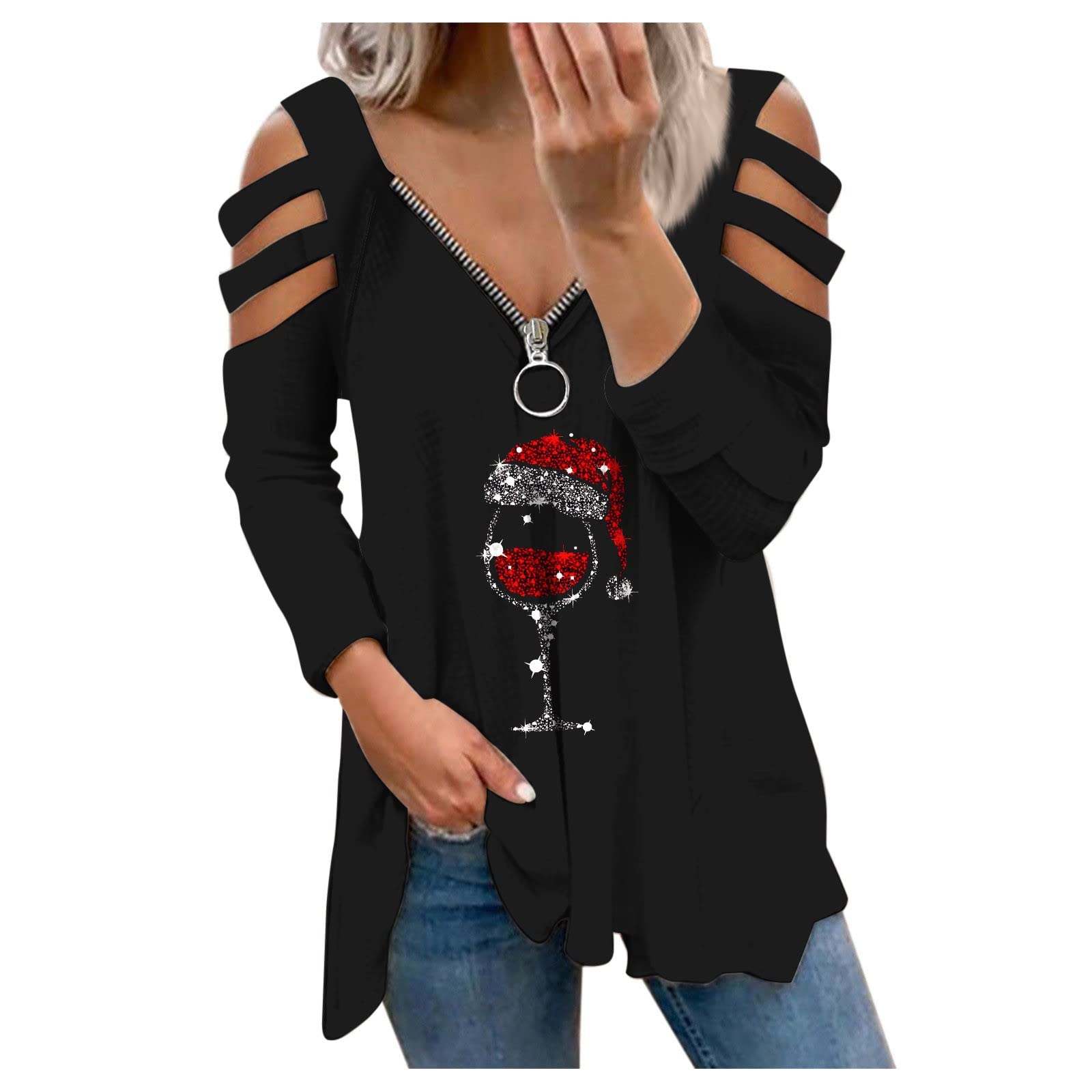 Women's One Shoulder Long Sleeve Color Block T-Shirt & Sweatshirt Pullover - Casual Chic Tops for Everyday Wear | Perfect for Parties, Dates & Street Style Fashion