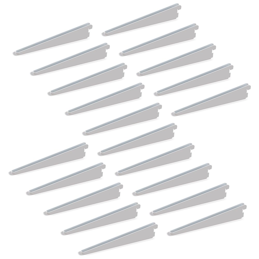 White 370mm Shelf Brackets for 32mm Twin Slot Wall Rail - Heavy Duty Set of 20 - Perfect for Garage Storage, Closet Organization & Retail Displays