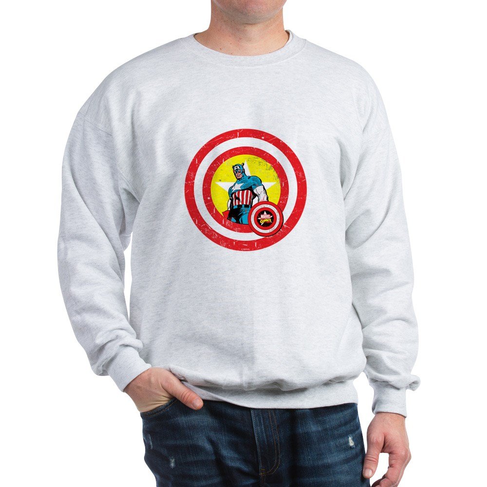Captain America Classic Crew Neck Sweatshirt - Marvel Superhero Apparel, Ash Gray Pullover for Men & Women | Casual Wear, Cosplay & Comic-Con Outfits