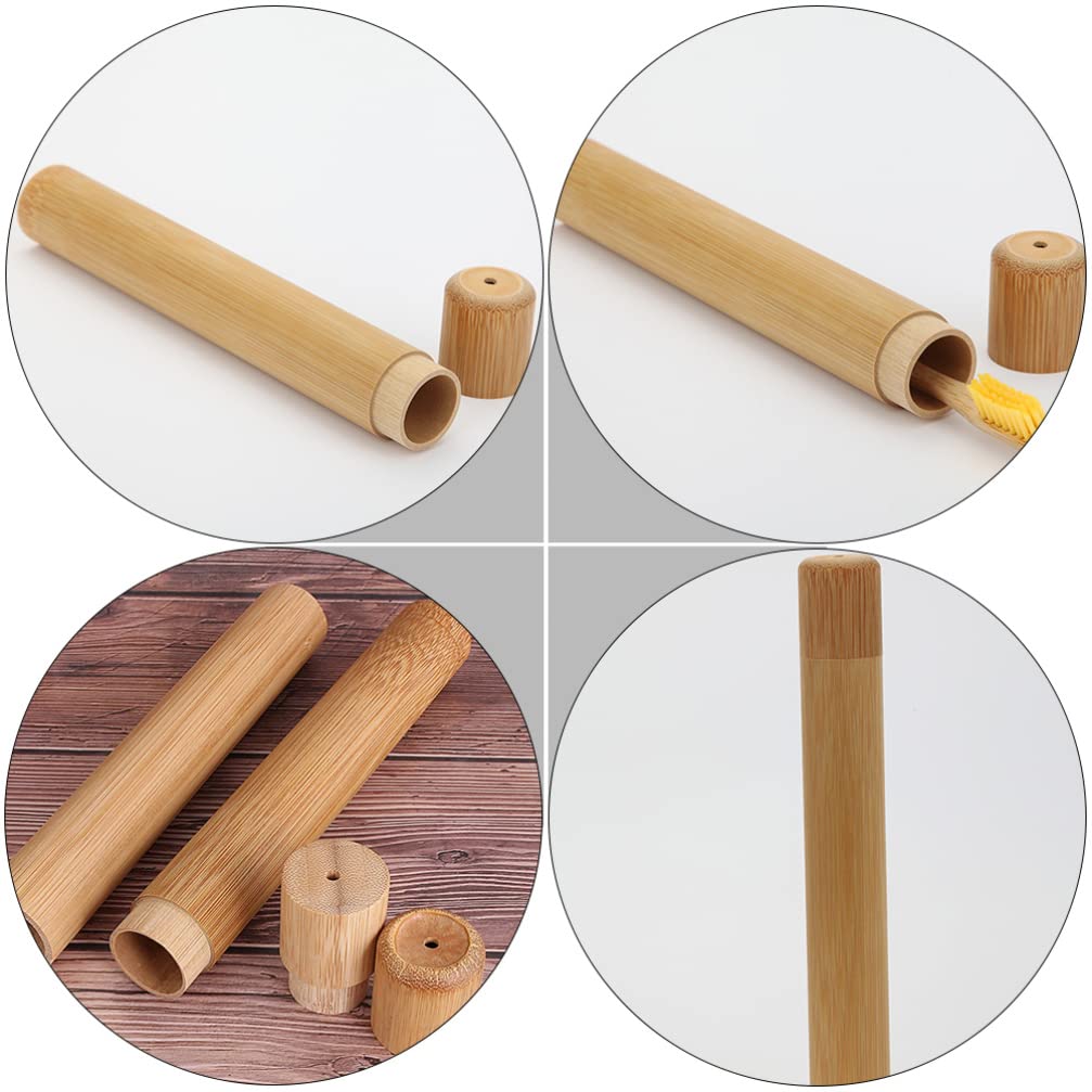 2-Pack Eco-Friendly Bamboo Toothbrush Holder & Travel Case - Bathroom Storage Organizer for Toothbrushes, Pens & Essentials - Perfect for Home, Travel & Minimalist Lifestyle